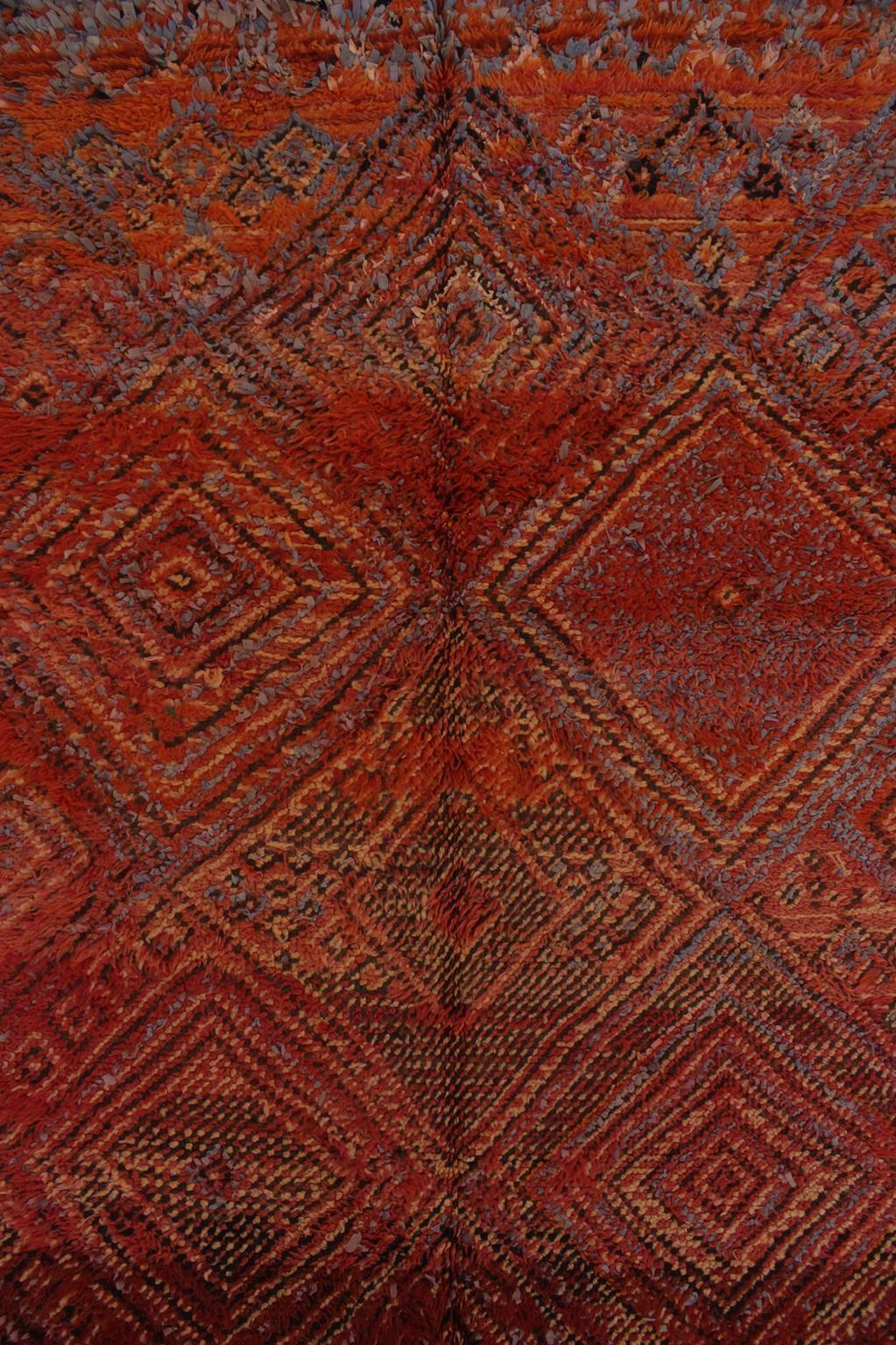Wool Vintage Moroccan Beni Mguild rug - Orange/red/lavender - 5x7.8feet / 153x240cm
