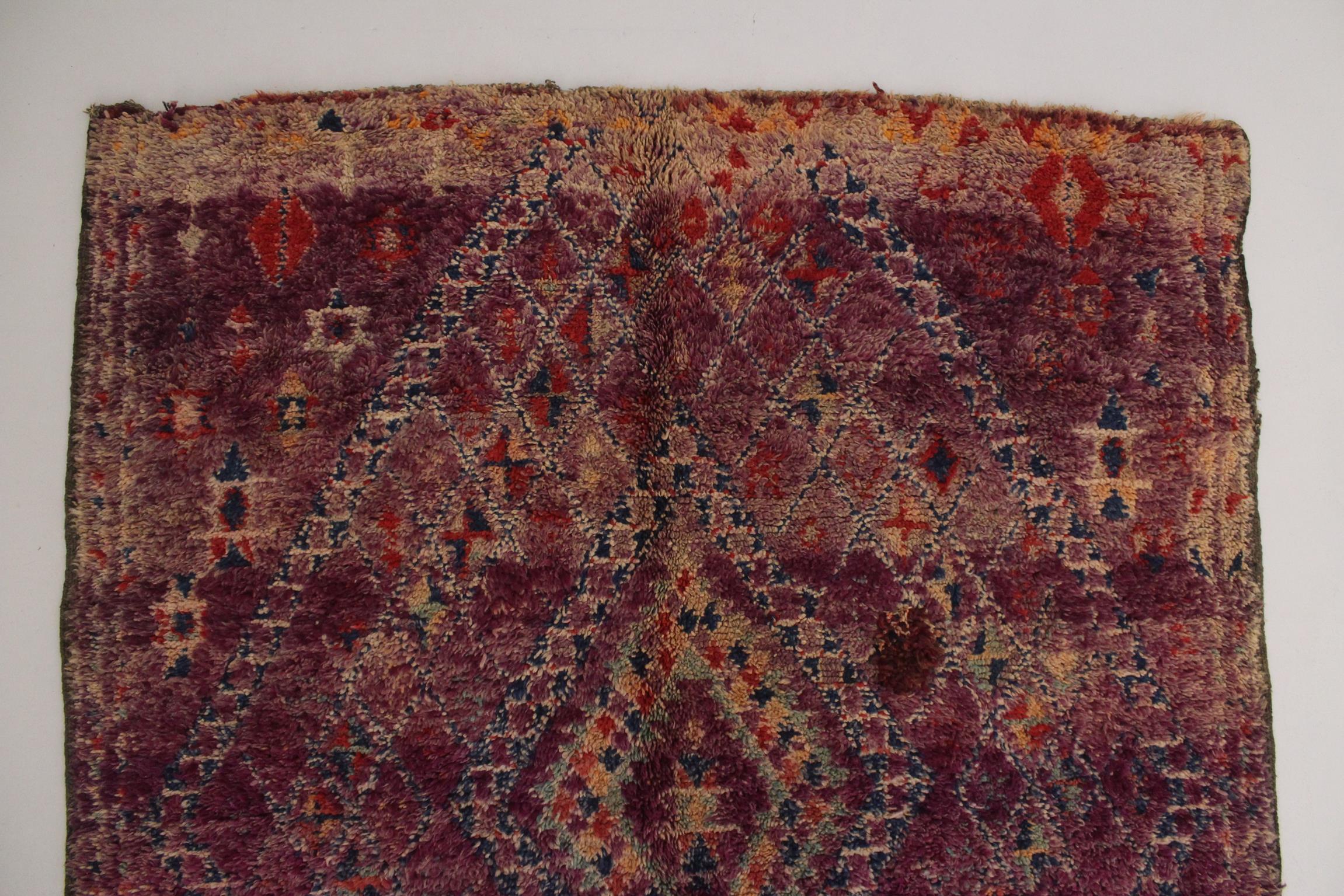 Vintage Moroccan Beni Mguild rug - Purple - 6.1x12feet / 187x368cm For Sale 4