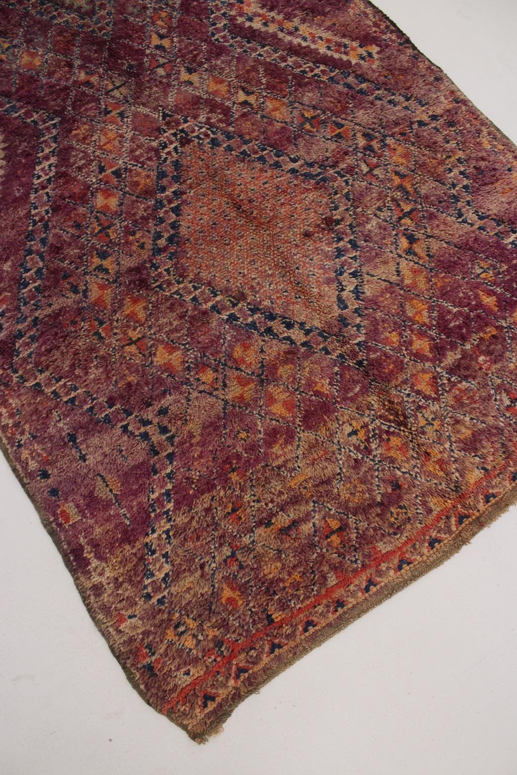Vintage Moroccan Beni Mguild rug - Purple - 6.1x12feet / 187x368cm For Sale 6