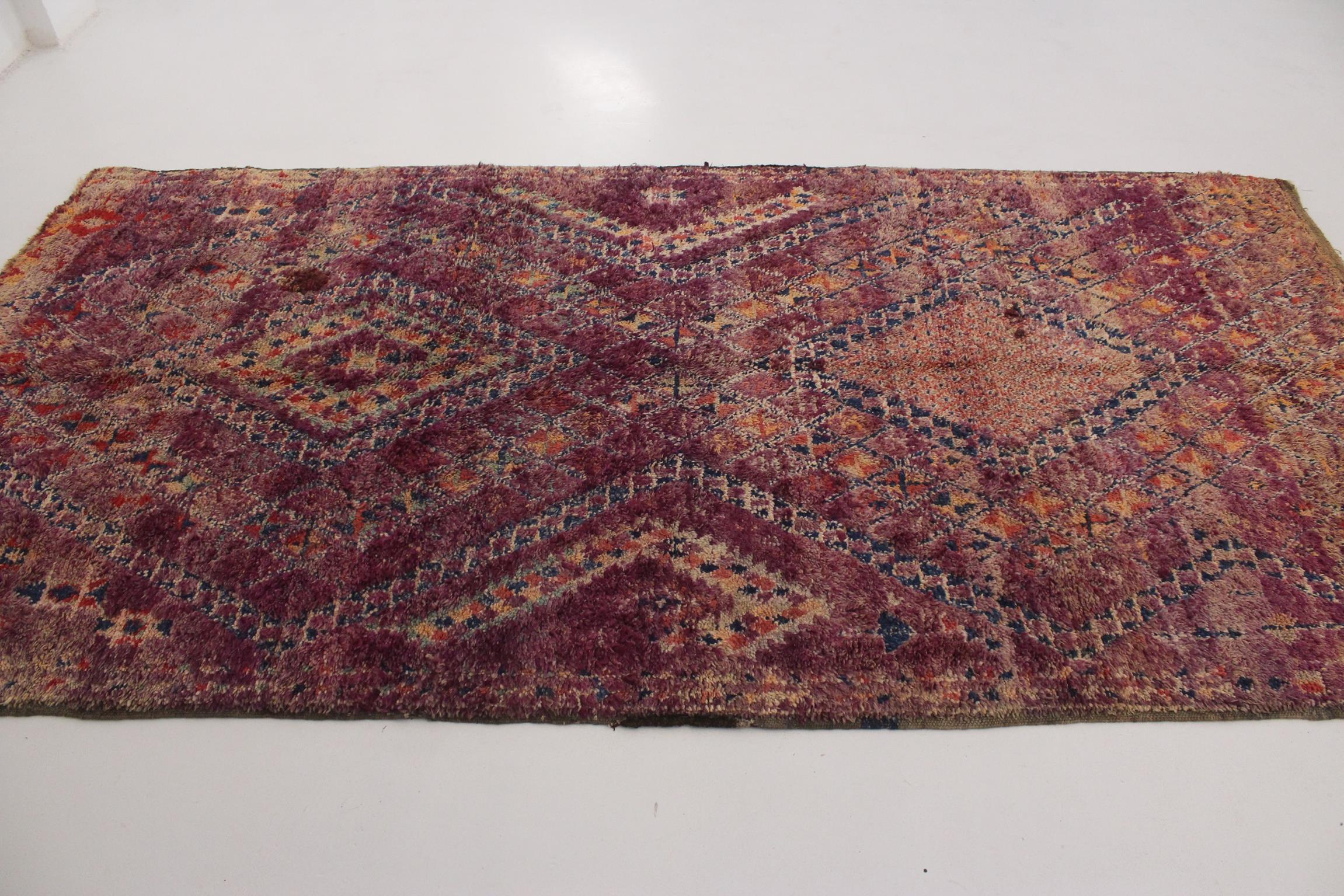 Tribal Vintage Moroccan Beni Mguild rug - Purple - 6.1x12feet / 187x368cm For Sale