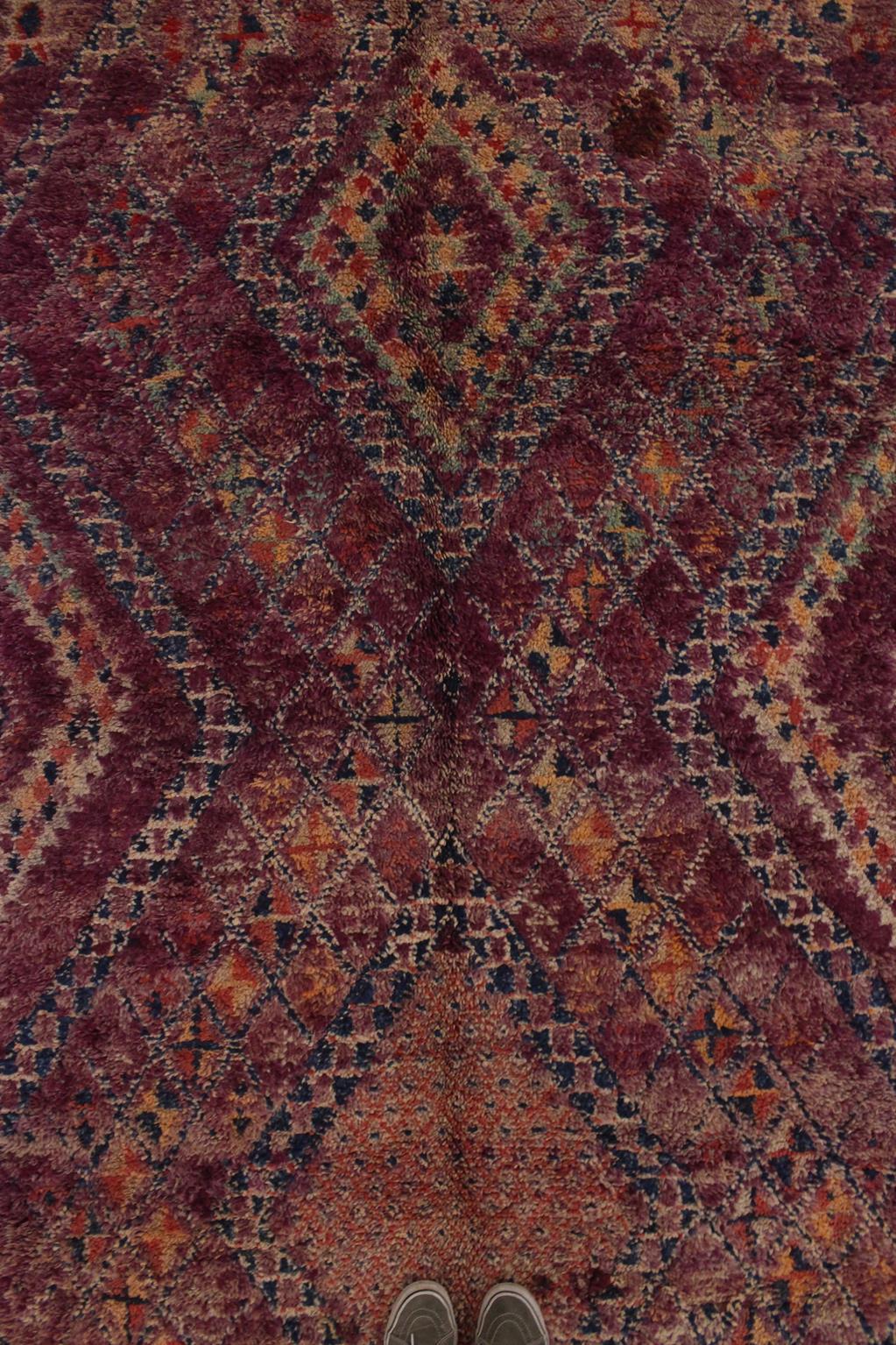 Vintage Moroccan Beni Mguild rug - Purple - 6.1x12feet / 187x368cm For Sale 2