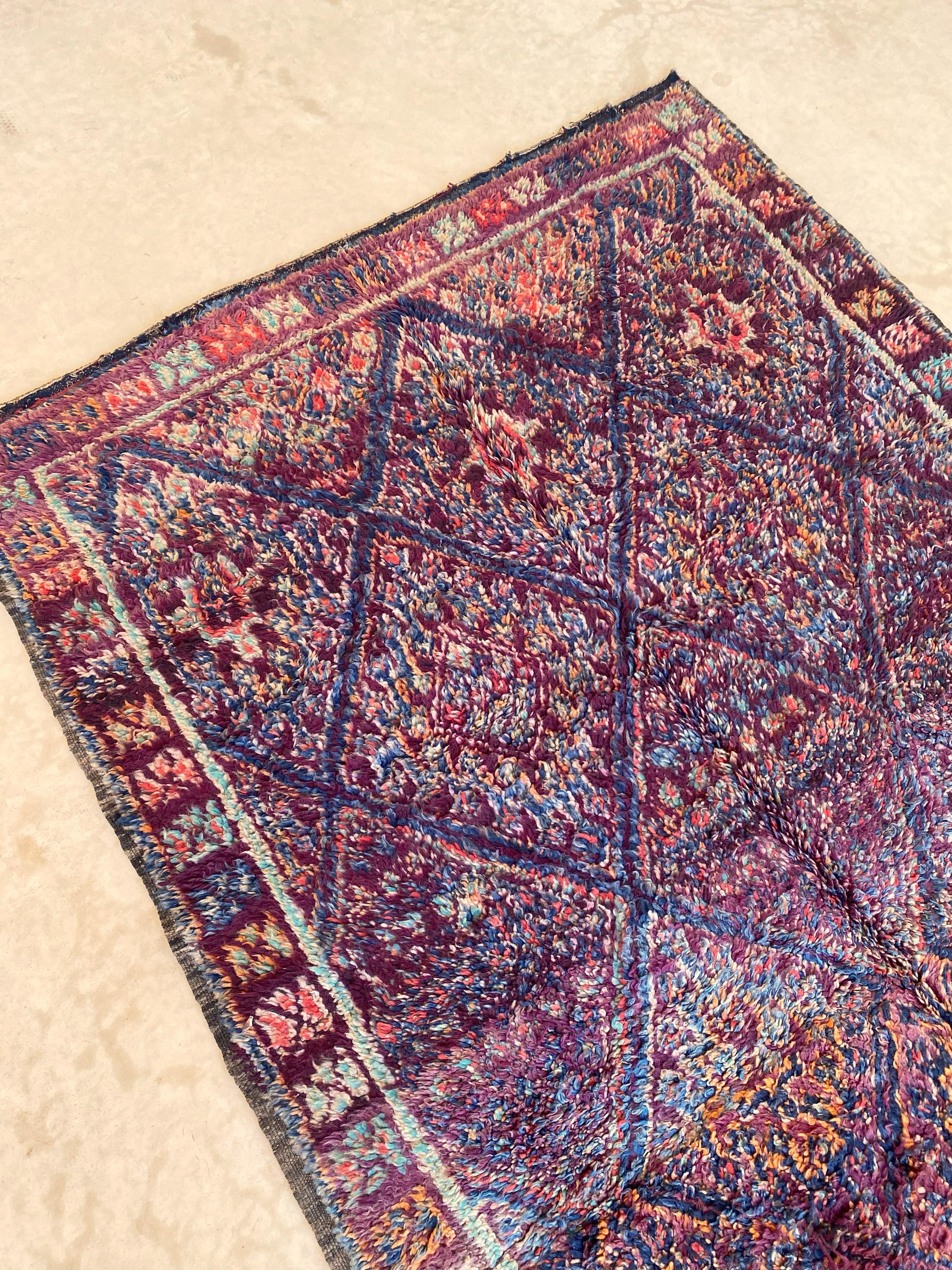 Vintage Moroccan Beni Mguild rug - Purple/blue - 5.8x10.4feet / 176x317cm For Sale 3