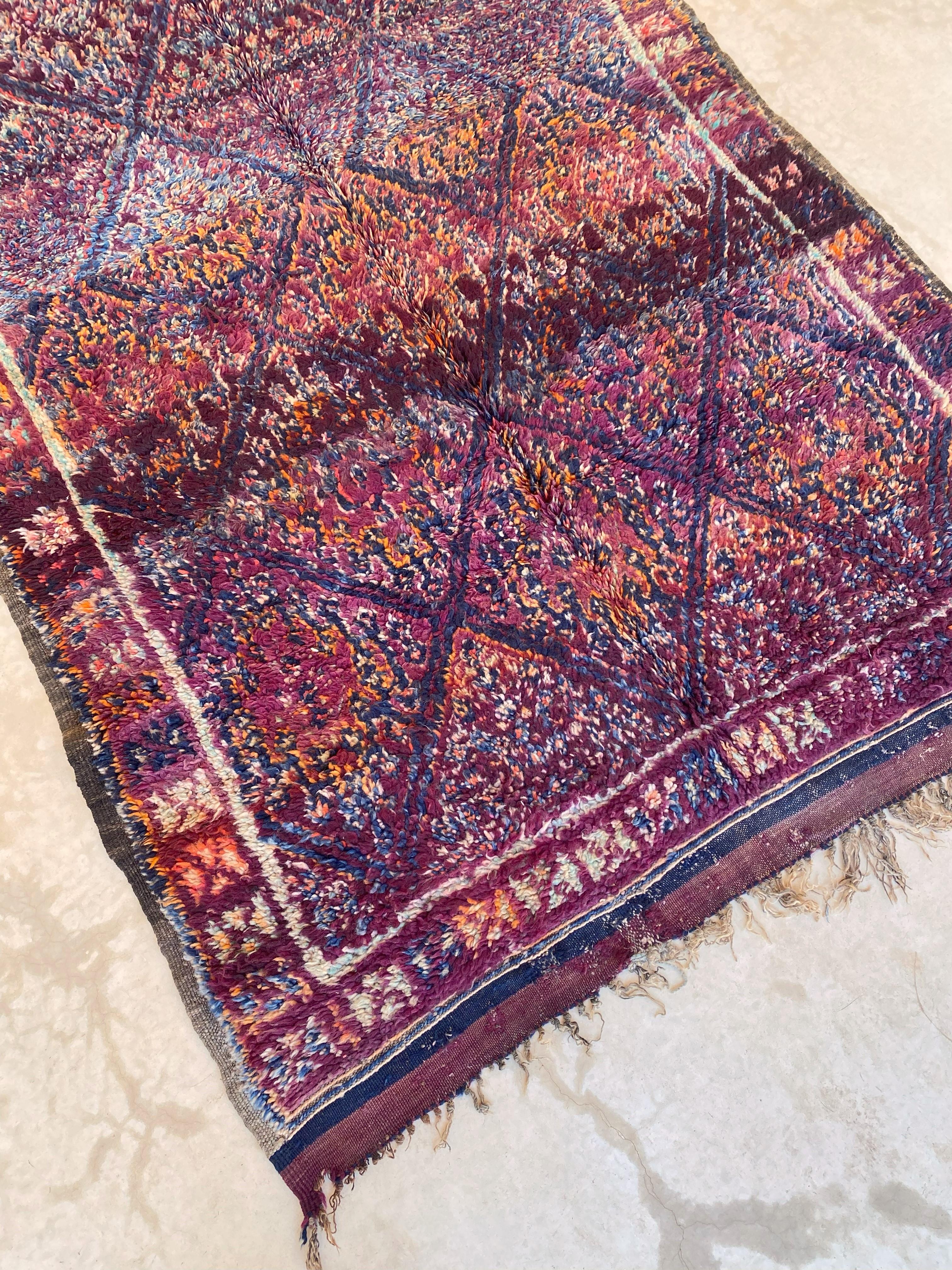 Vintage Moroccan Beni Mguild rug - Purple/blue - 5.8x10.4feet / 176x317cm For Sale 4