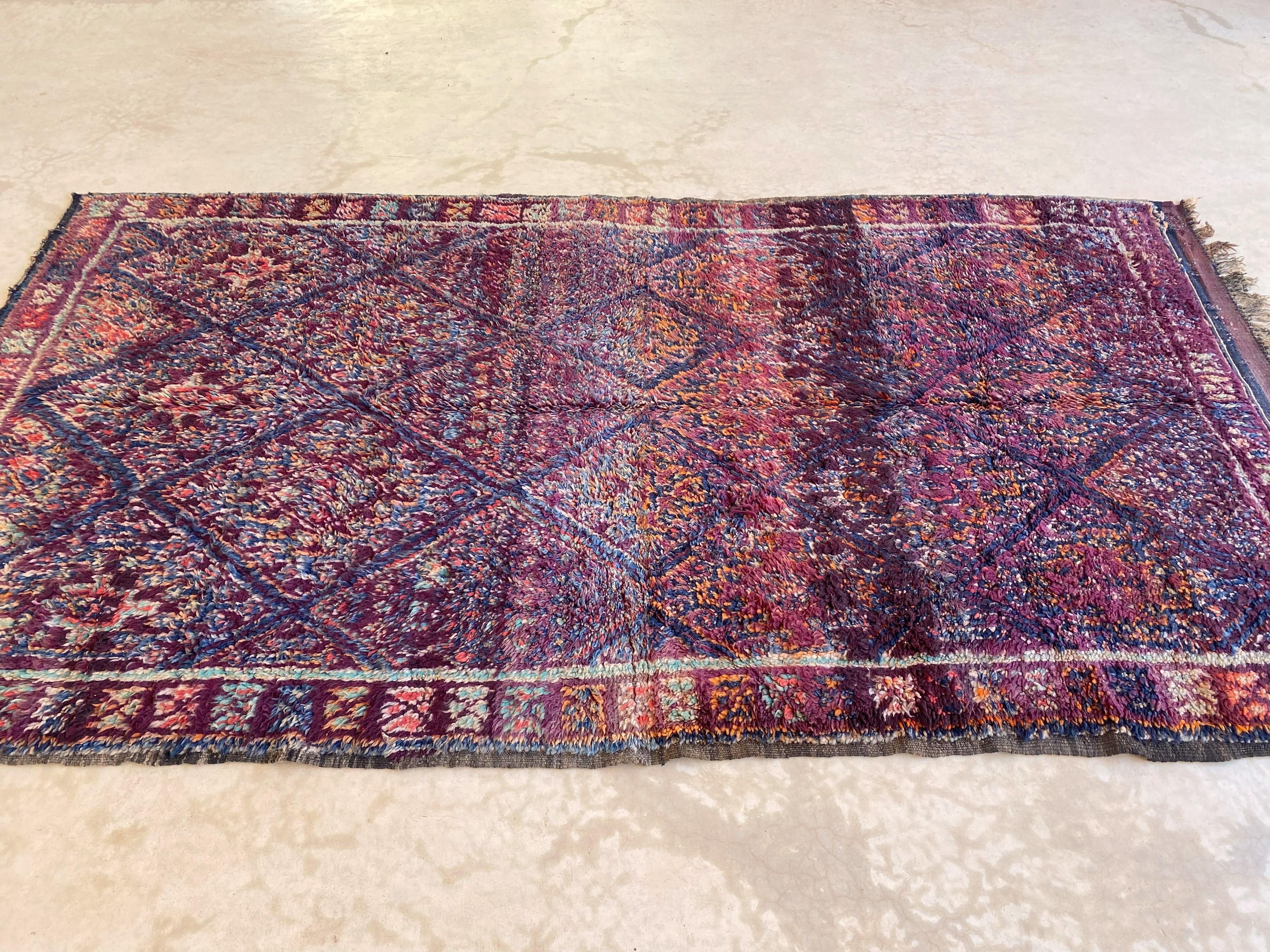 Tribal Vintage Moroccan Beni Mguild rug - Purple/blue - 5.8x10.4feet / 176x317cm For Sale