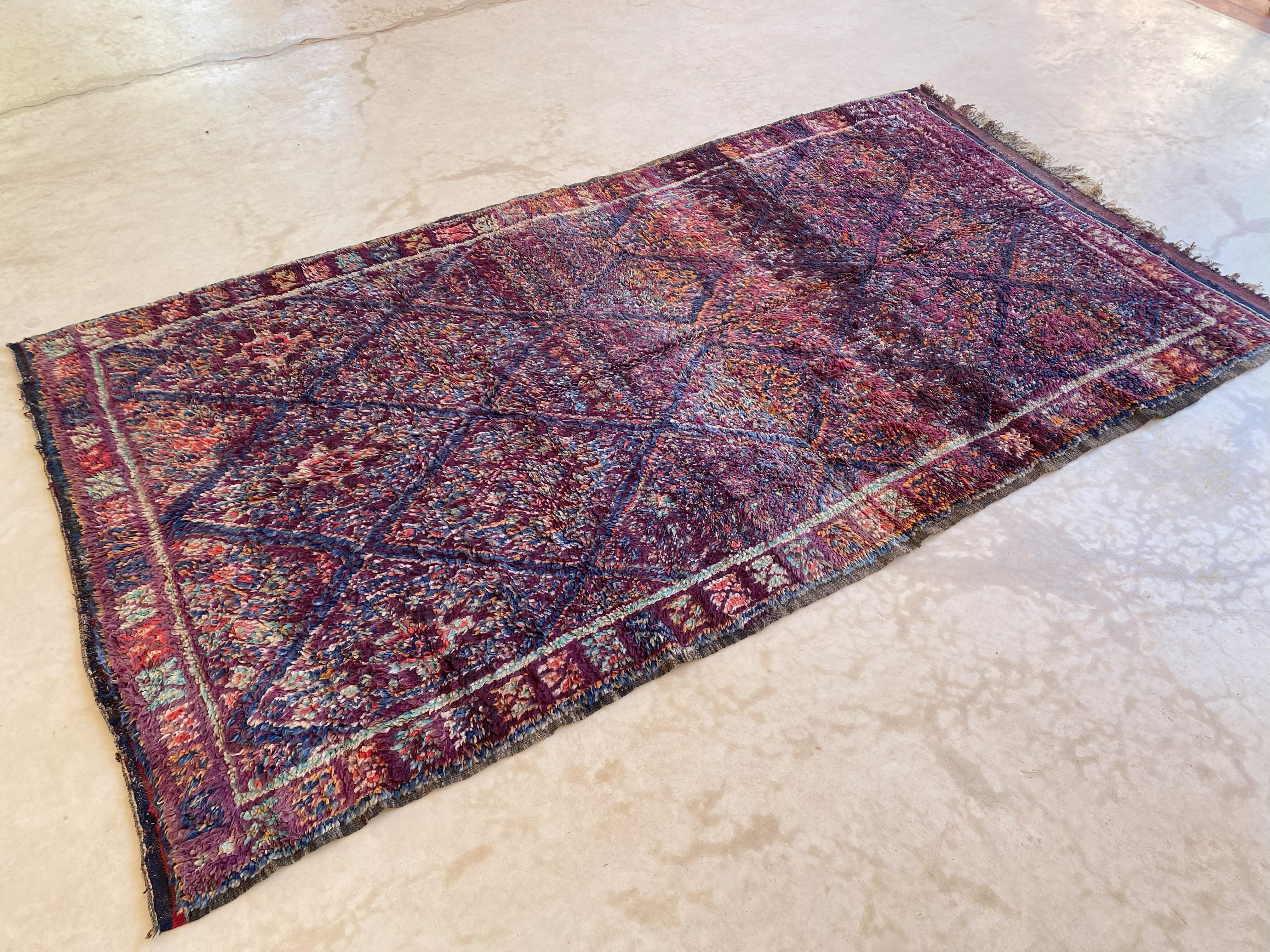 Hand-Woven Vintage Moroccan Beni Mguild rug - Purple/blue - 5.8x10.4feet / 176x317cm For Sale