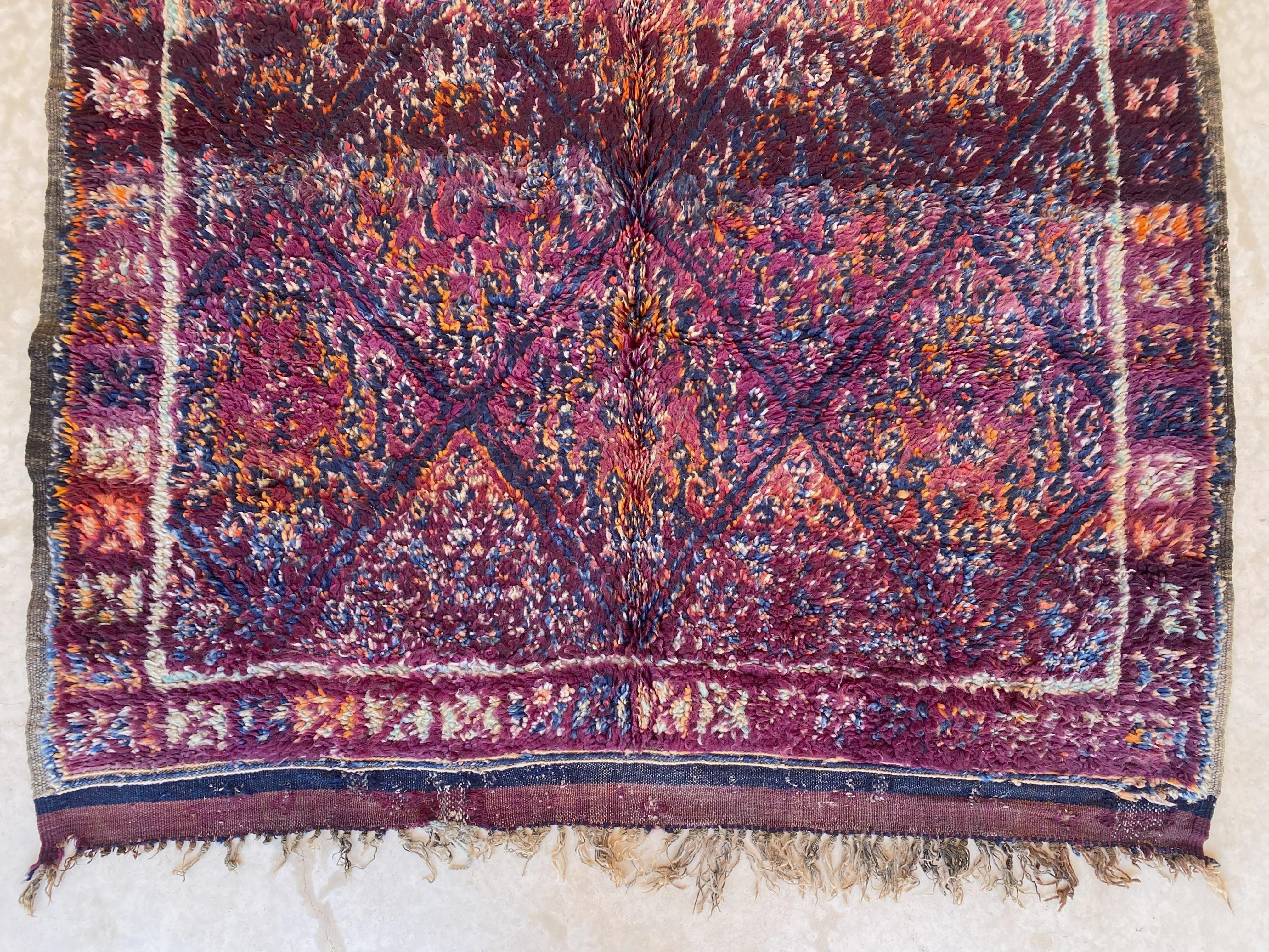 20th Century Vintage Moroccan Beni Mguild rug - Purple/blue - 5.8x10.4feet / 176x317cm For Sale