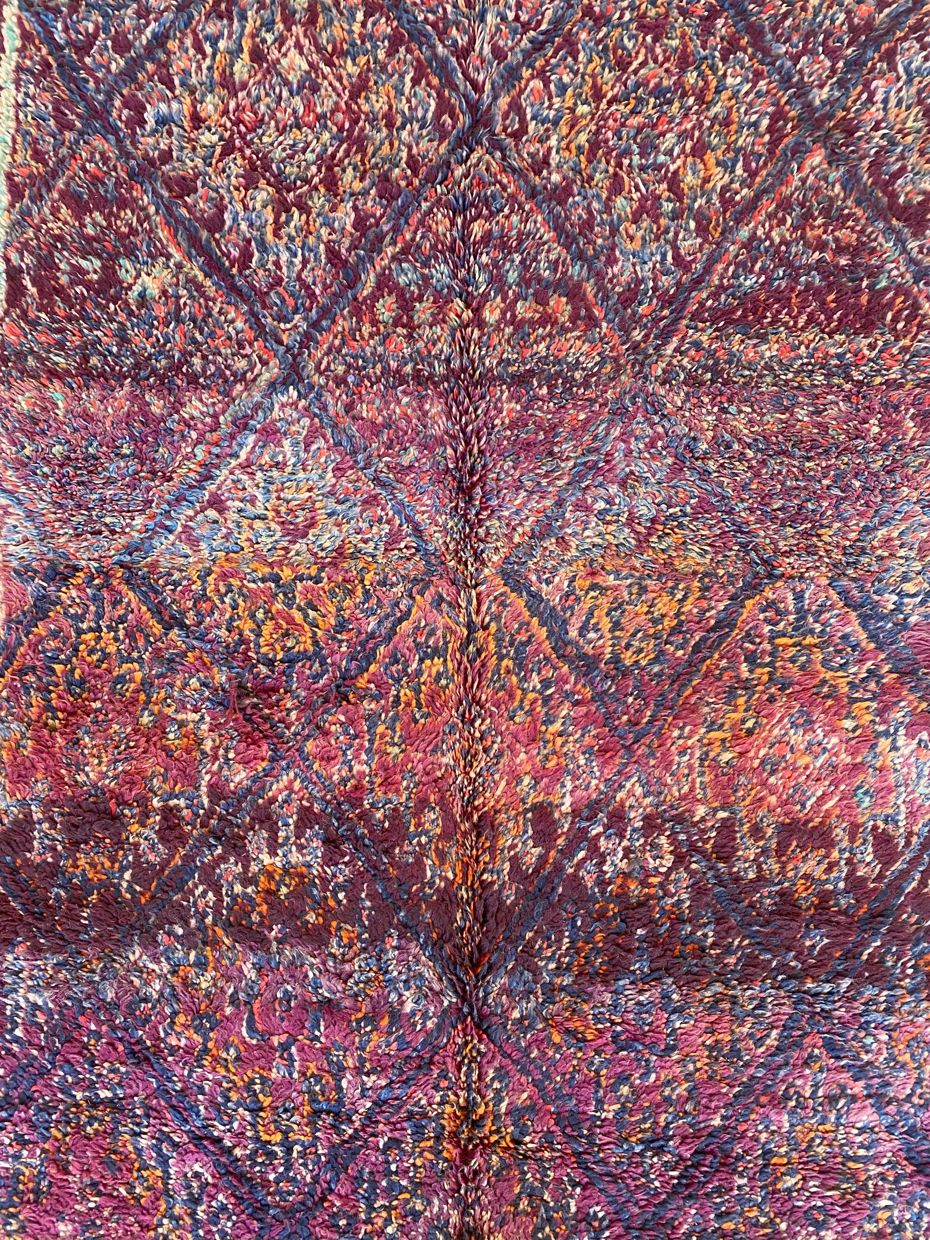 Wool Vintage Moroccan Beni Mguild rug - Purple/blue - 5.8x10.4feet / 176x317cm For Sale