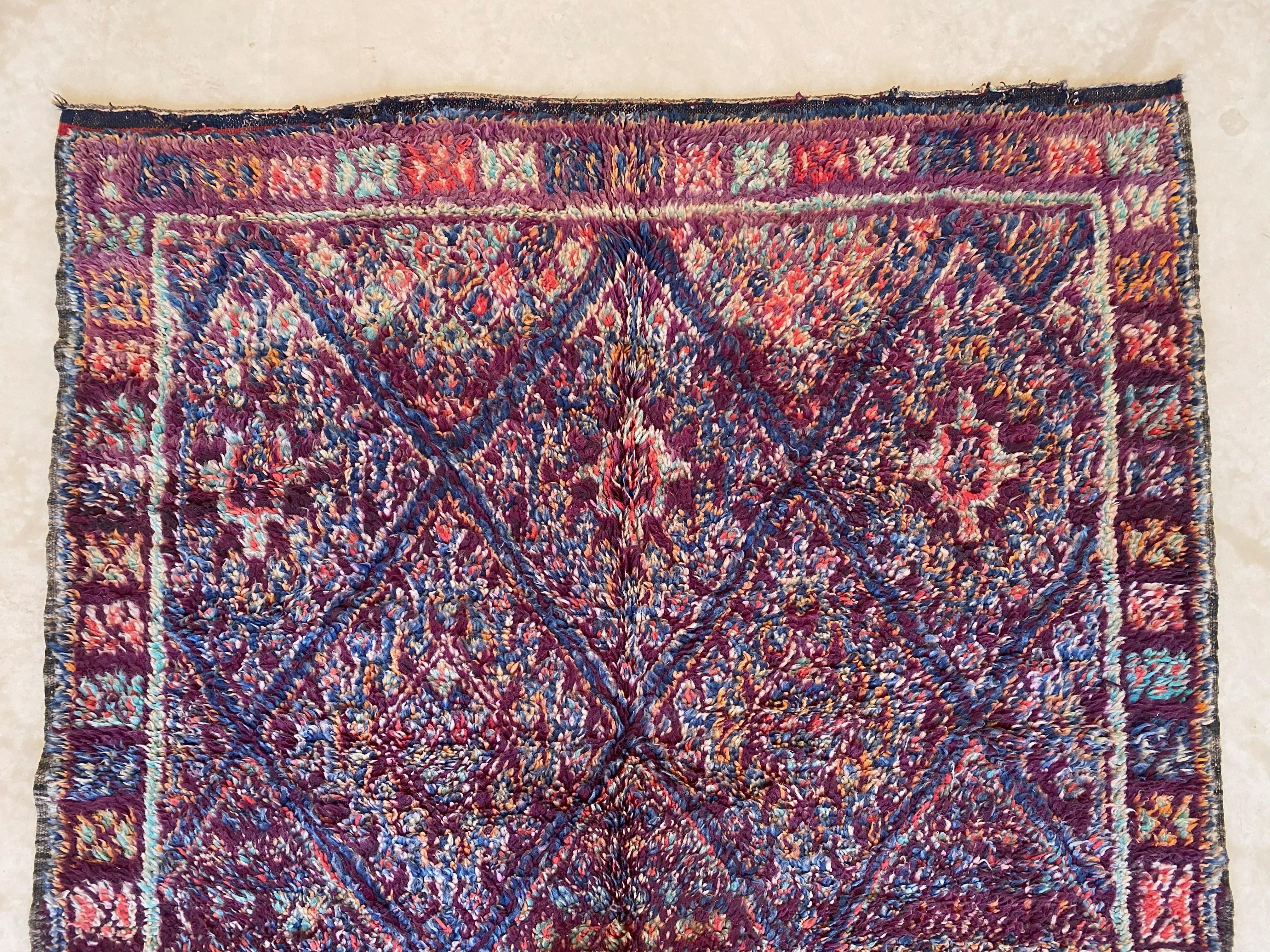 Vintage Moroccan Beni Mguild rug - Purple/blue - 5.8x10.4feet / 176x317cm For Sale 2