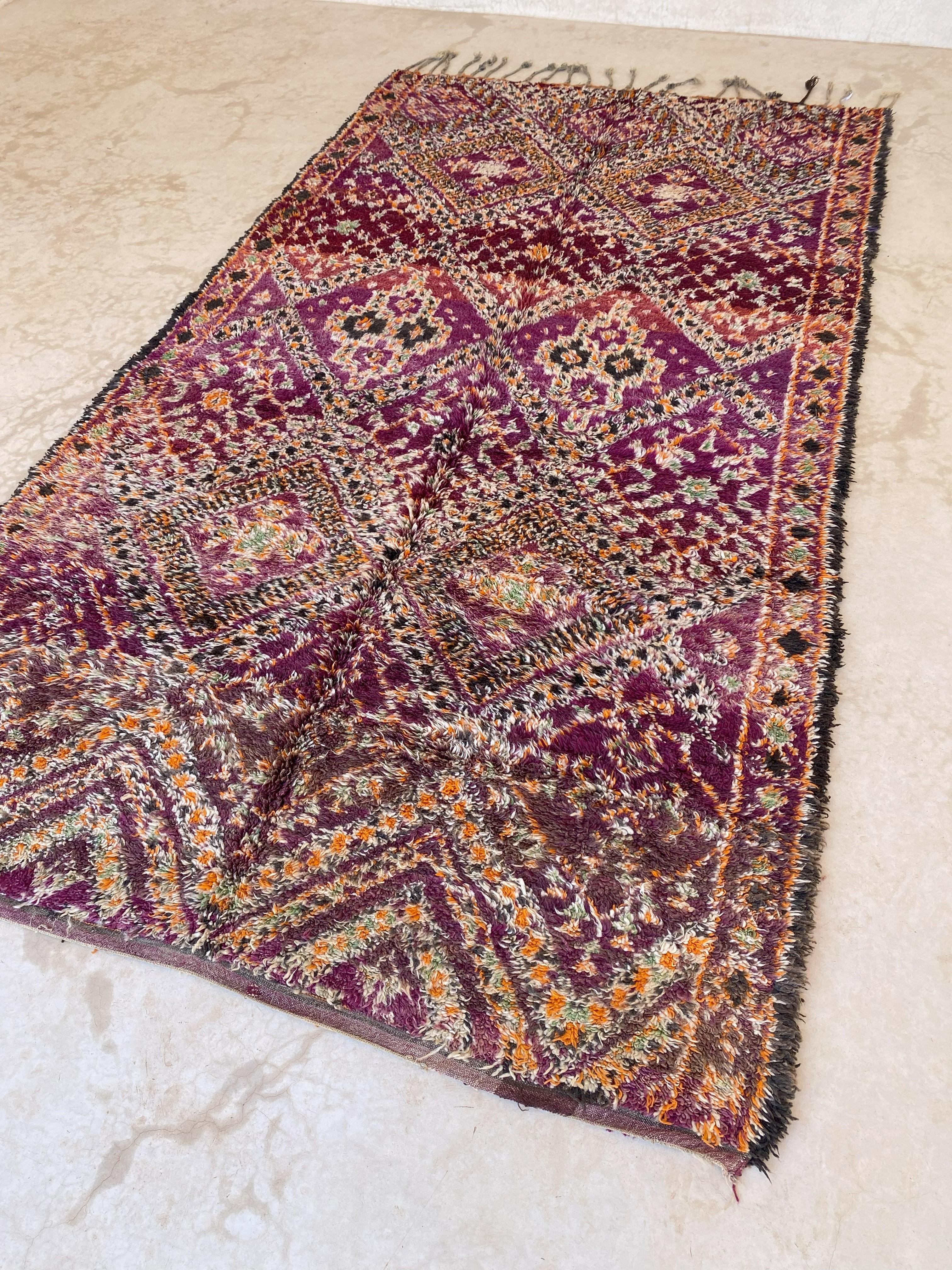 Vintage Moroccan Beni Mguild rug - Purple/orange - 6.9x13feet / 210x398cm For Sale 3