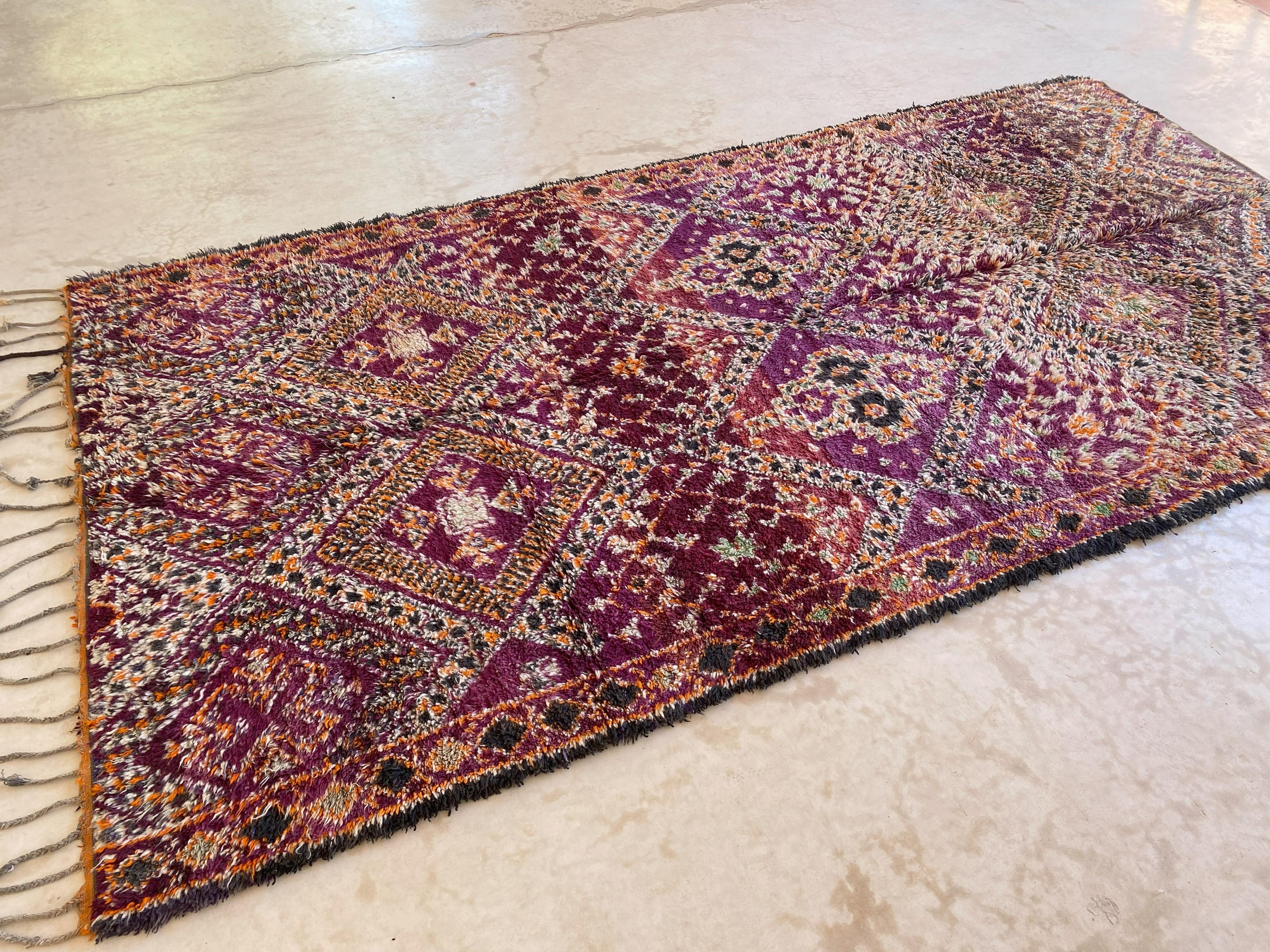 Tribal Vintage Moroccan Beni Mguild rug - Purple/orange - 6.9x13feet / 210x398cm For Sale