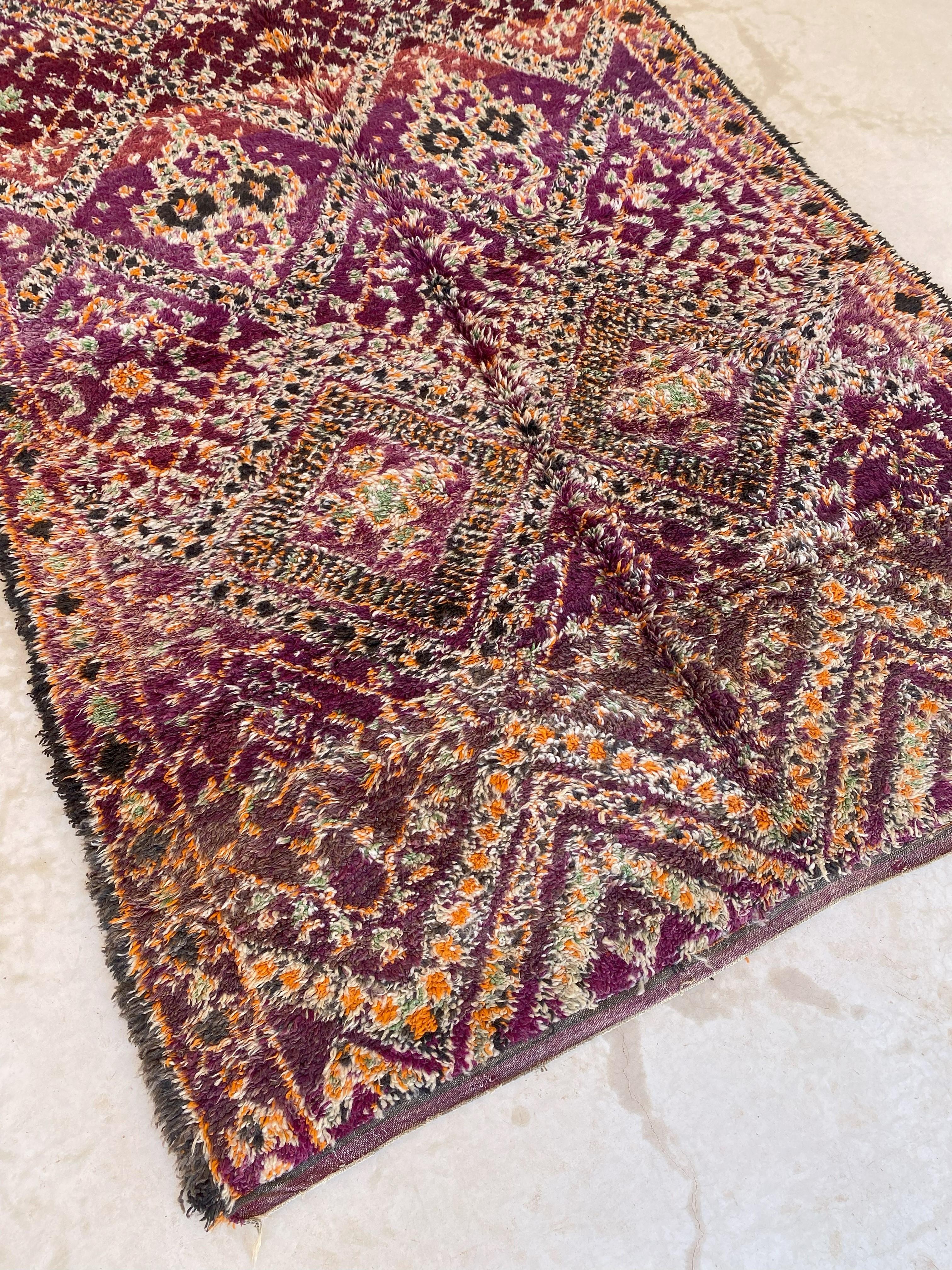 20th Century Vintage Moroccan Beni Mguild rug - Purple/orange - 6.9x13feet / 210x398cm For Sale