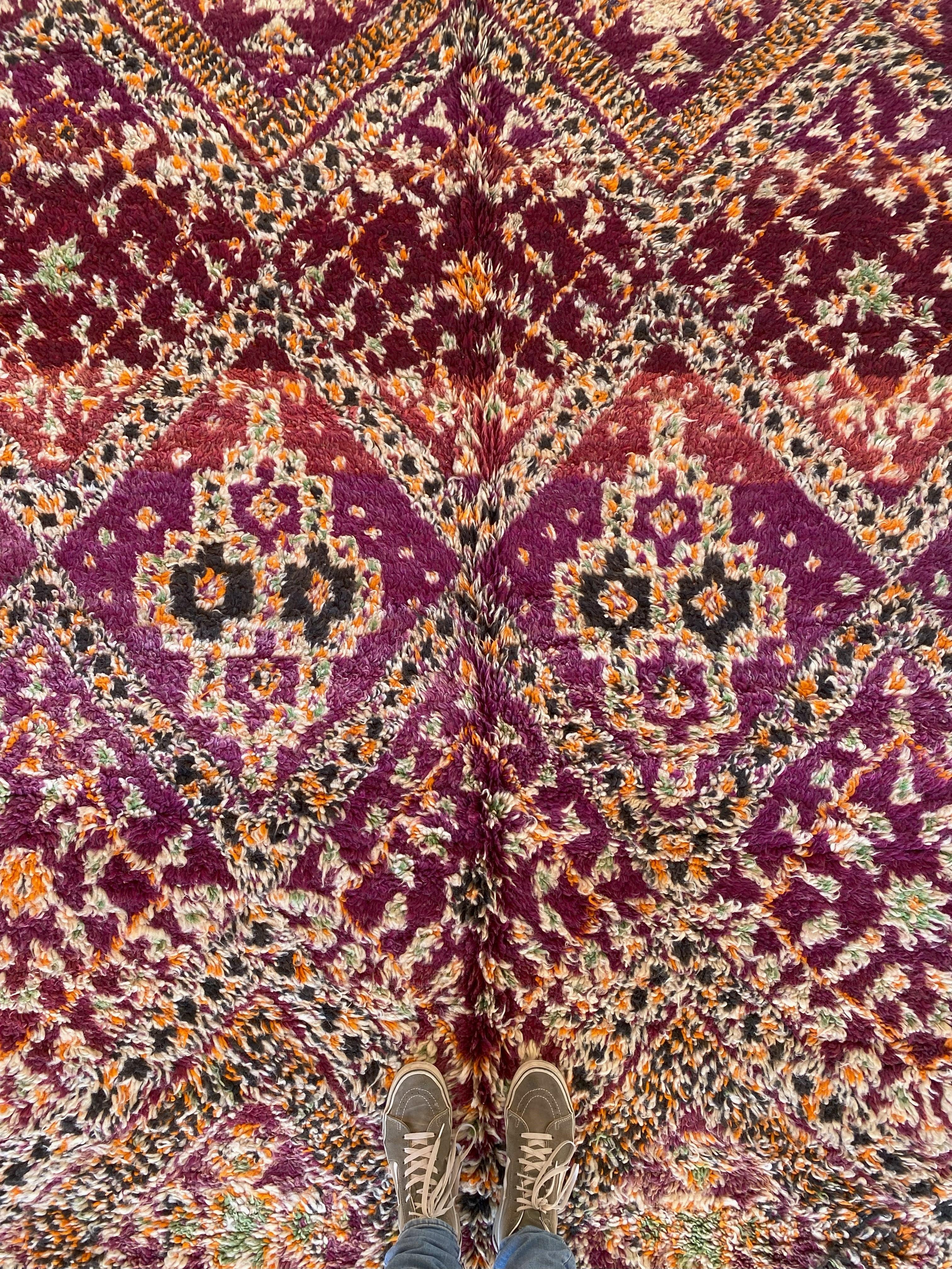 Vintage Moroccan Beni Mguild rug - Purple/orange - 6.9x13feet / 210x398cm For Sale 1