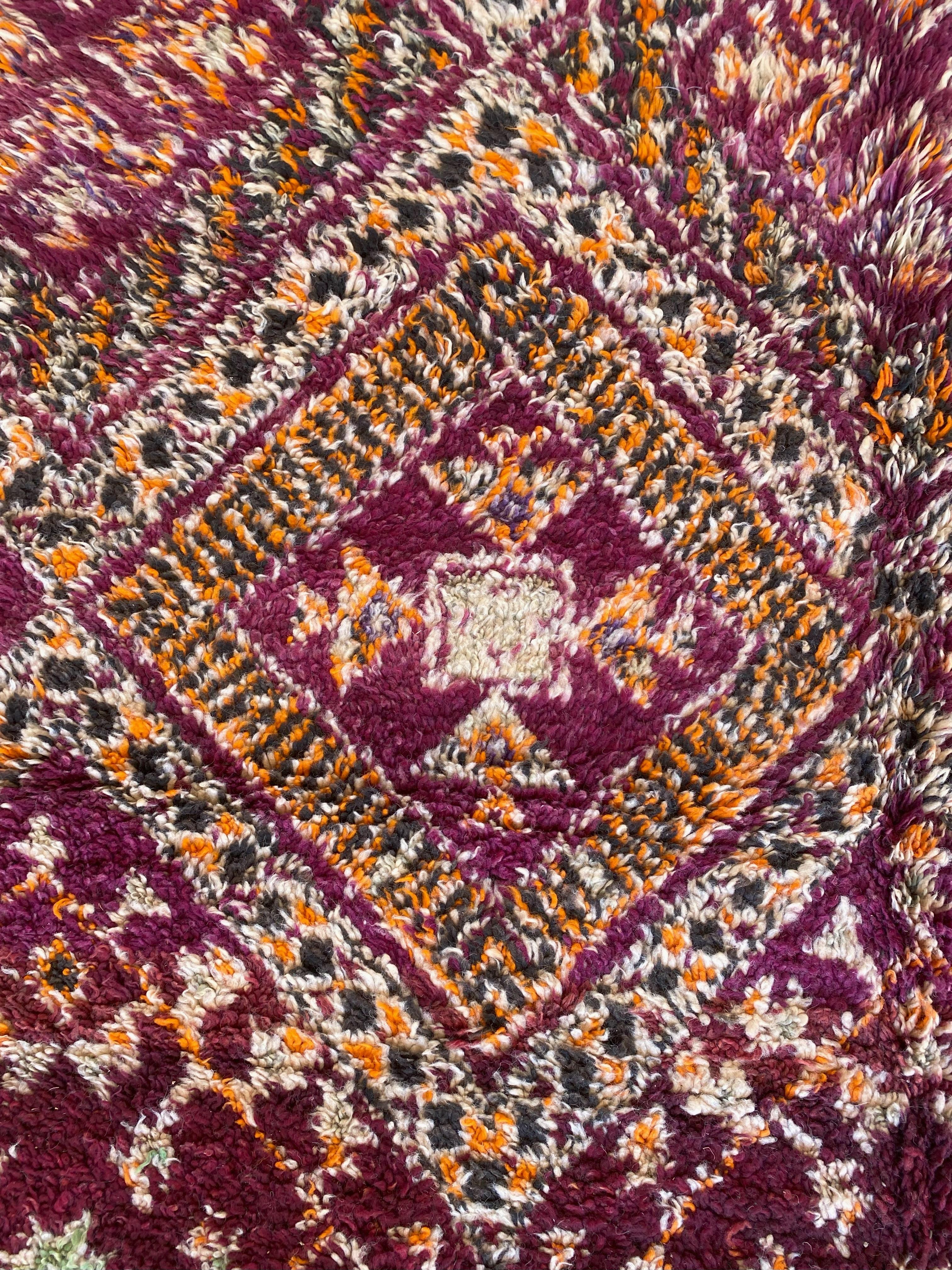 Vintage Moroccan Beni Mguild rug - Purple/orange - 6.9x13feet / 210x398cm For Sale 2