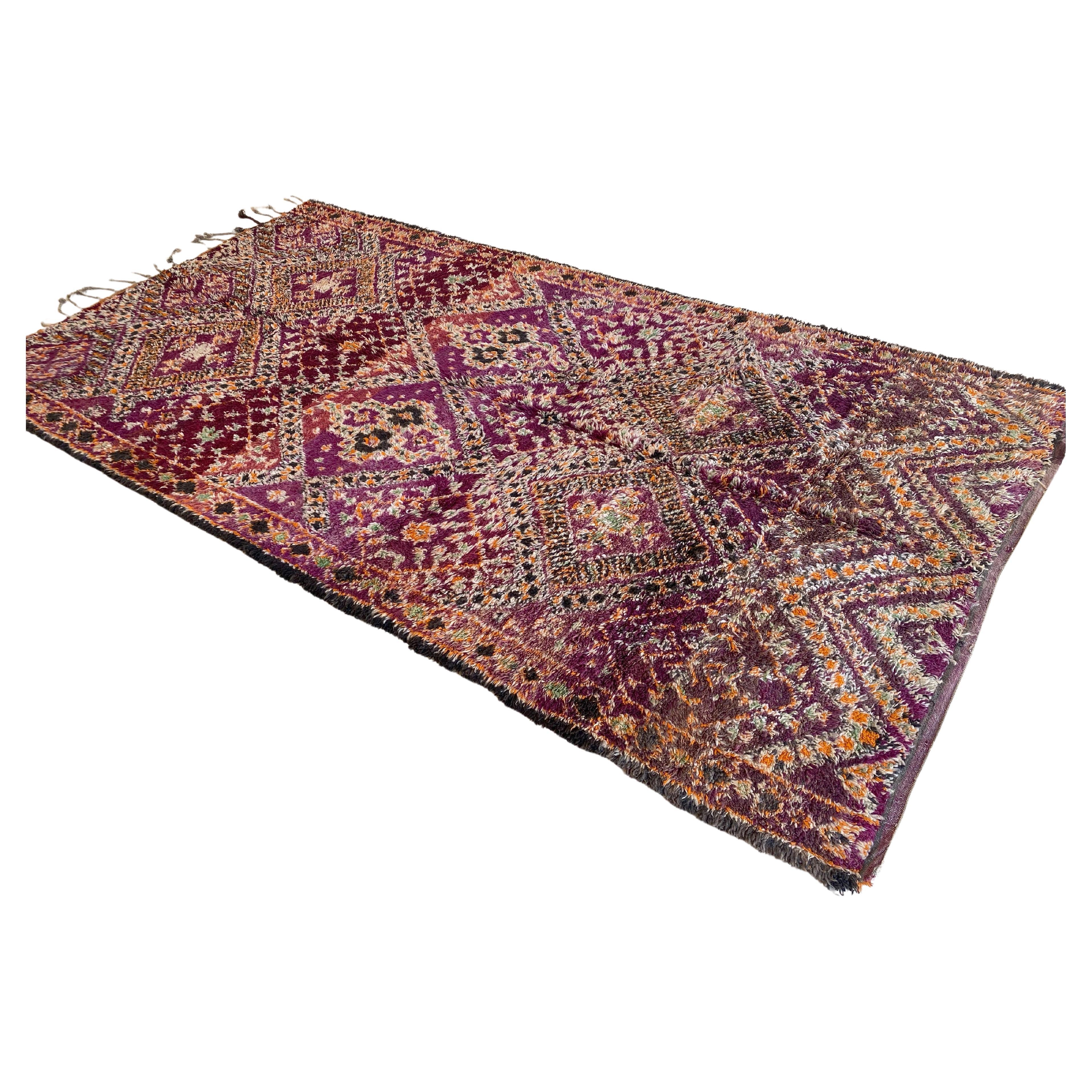 Vintage Moroccan Beni Mguild rug - Purple/orange - 6.9x13feet / 210x398cm For Sale