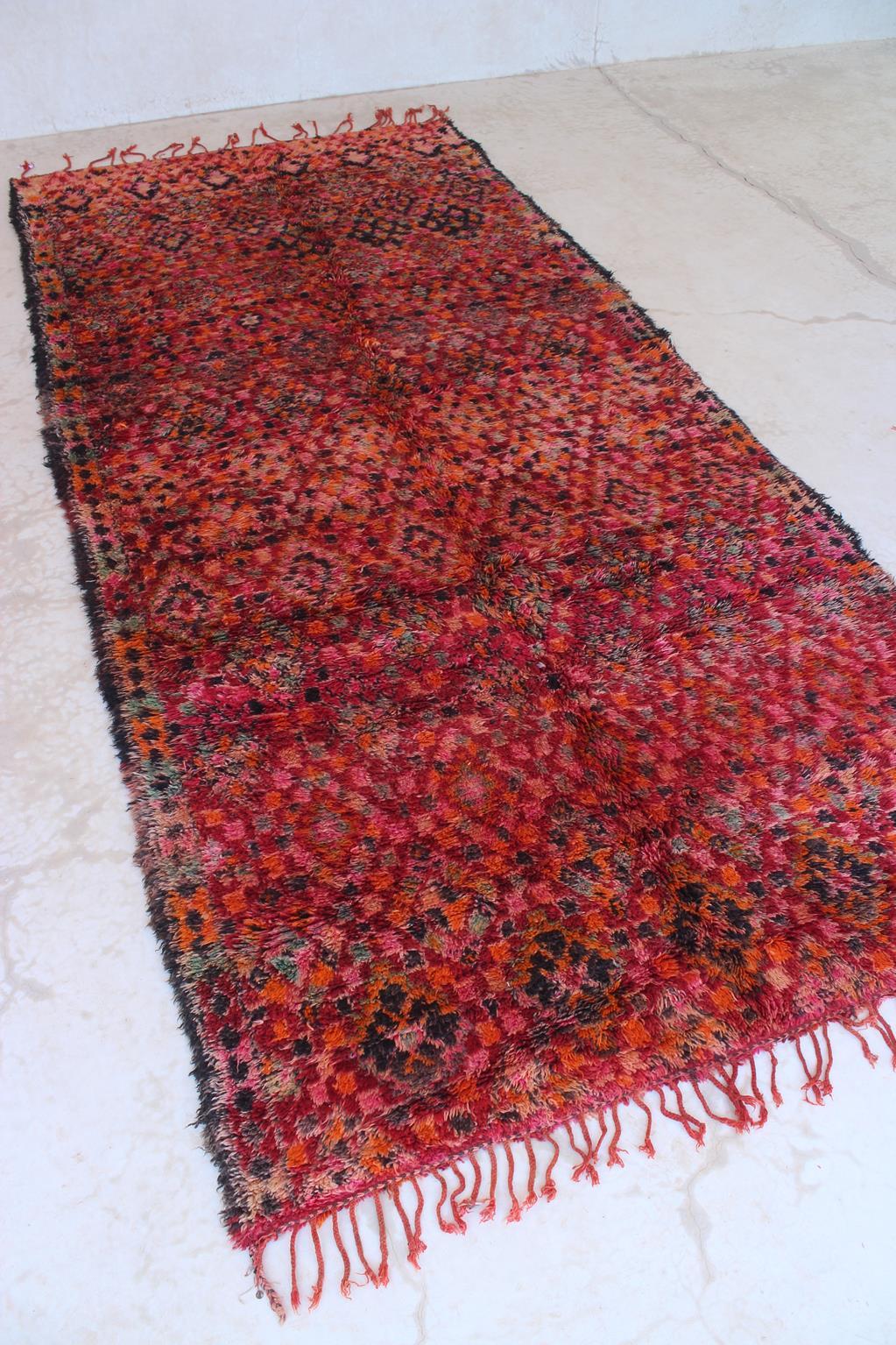 Vintage Moroccan Beni Mguild rug - Red - 6.5x14.3feet / 200x437cm For Sale 3