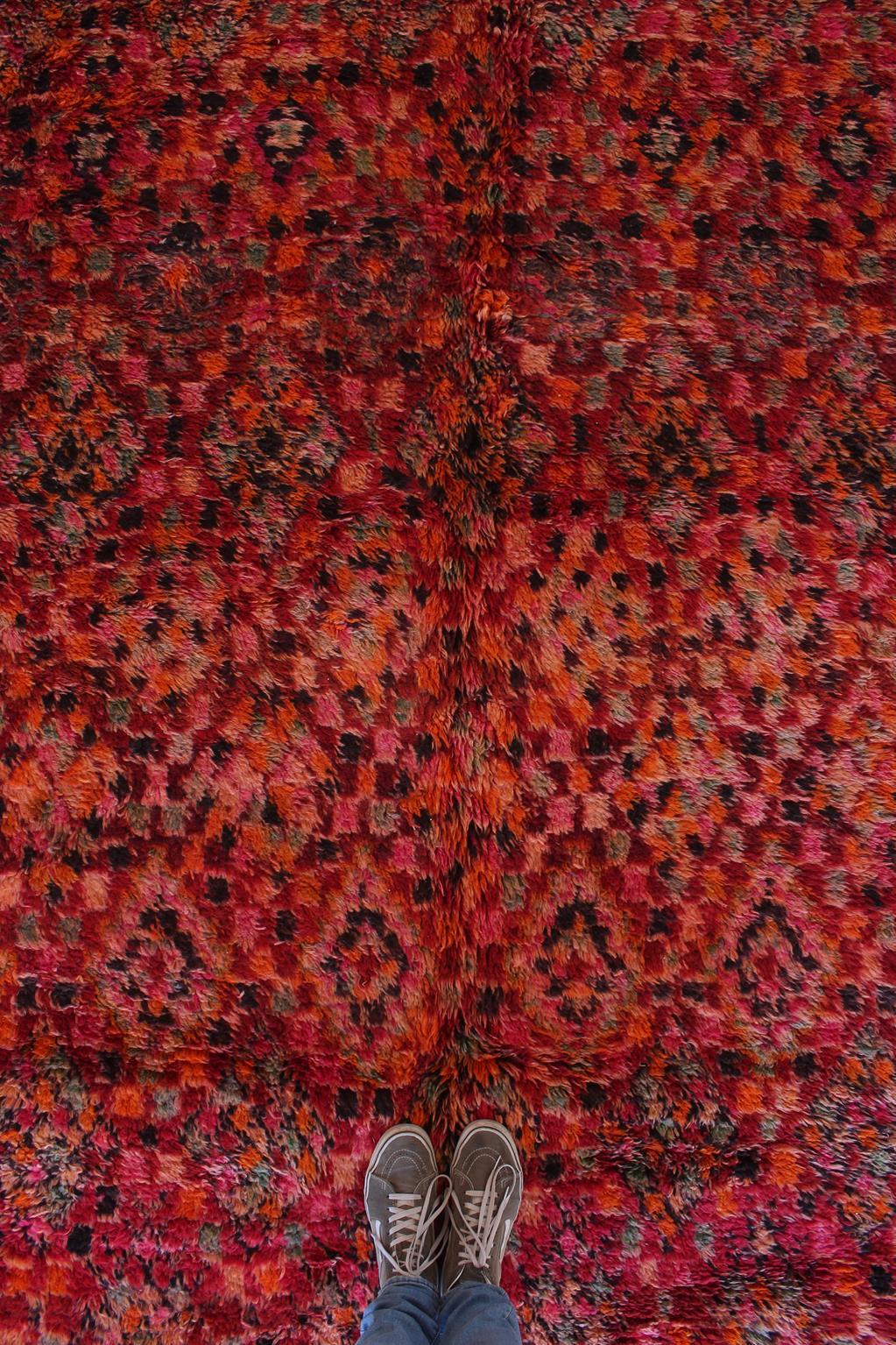 Vintage Moroccan Beni Mguild rug - Red - 6.5x14.3feet / 200x437cm For Sale 2