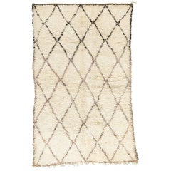 Vintage Moroccan Beni Ouarain Berber Rug with Black Pattern on White Background