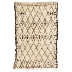 Vintage Moroccan Beni Ouarain Berber Rug with Brown Pattern on White Background