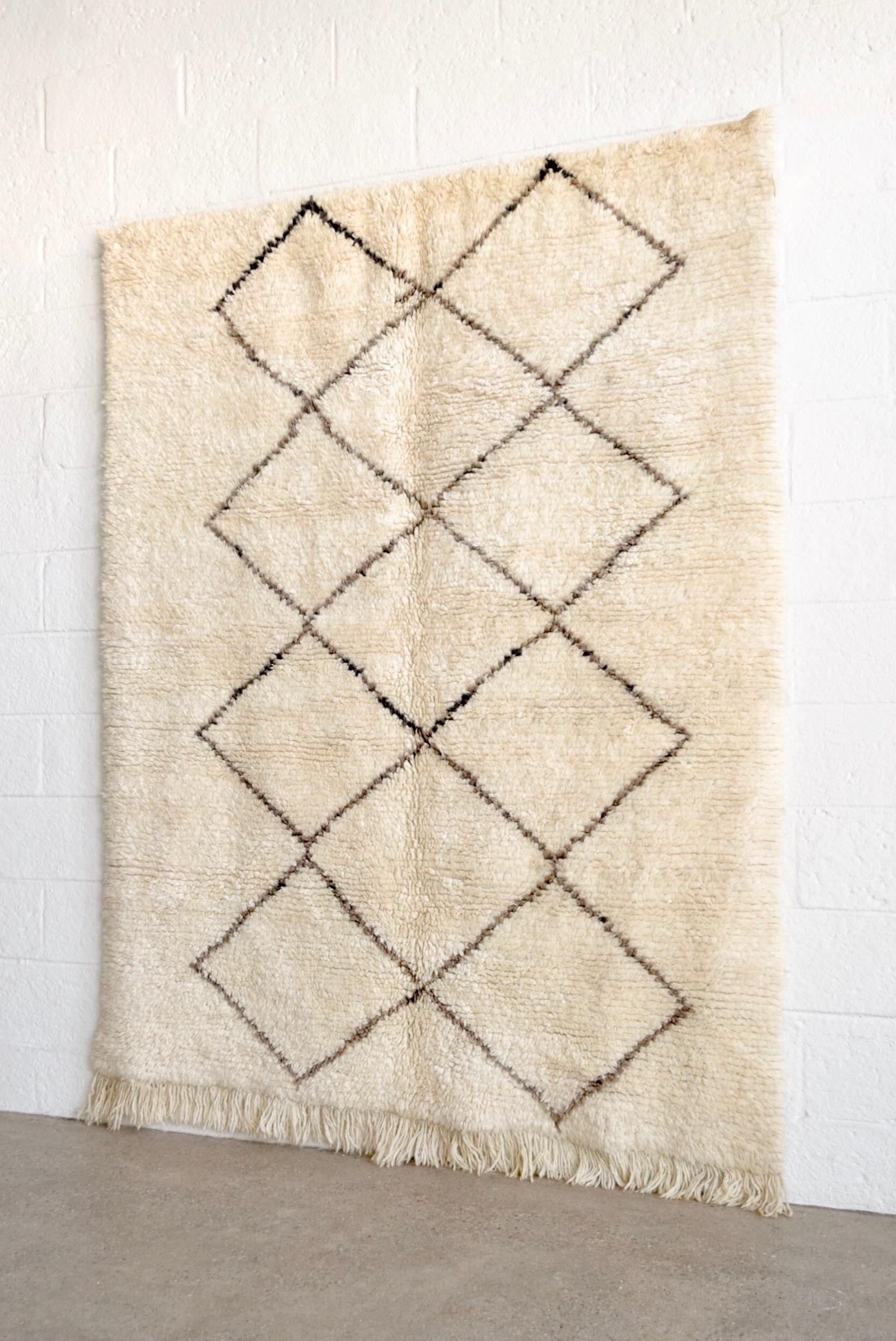 Tribal Vintage Moroccan Beni Ourain Beige Wool Floor Rug For Sale