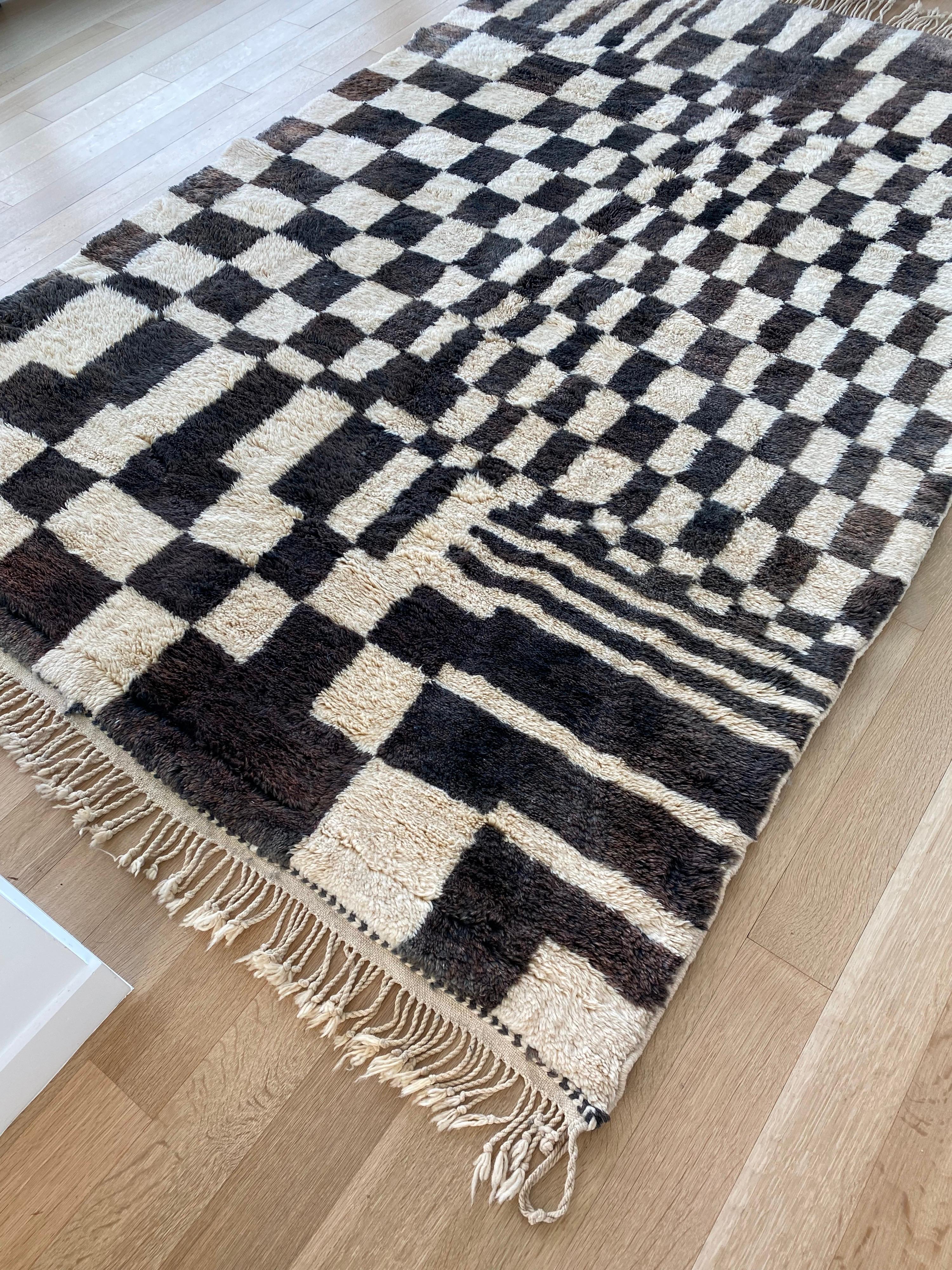 black and white checkered rug