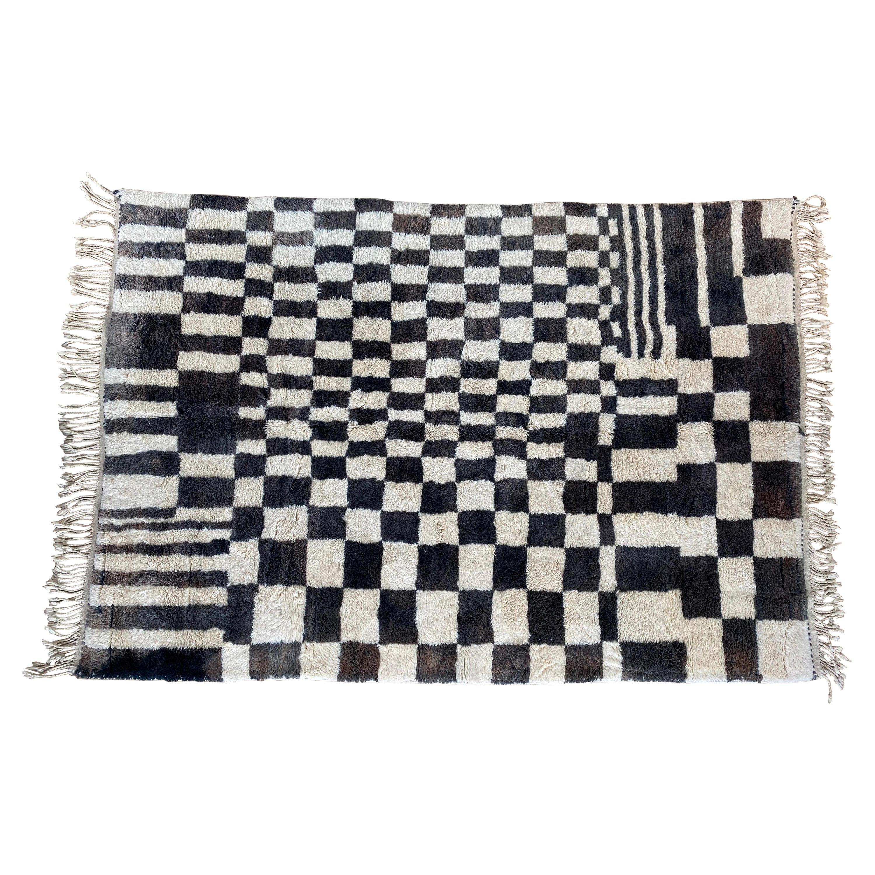 Vintage Moroccan Beni Ourain Checkered Rug For Sale