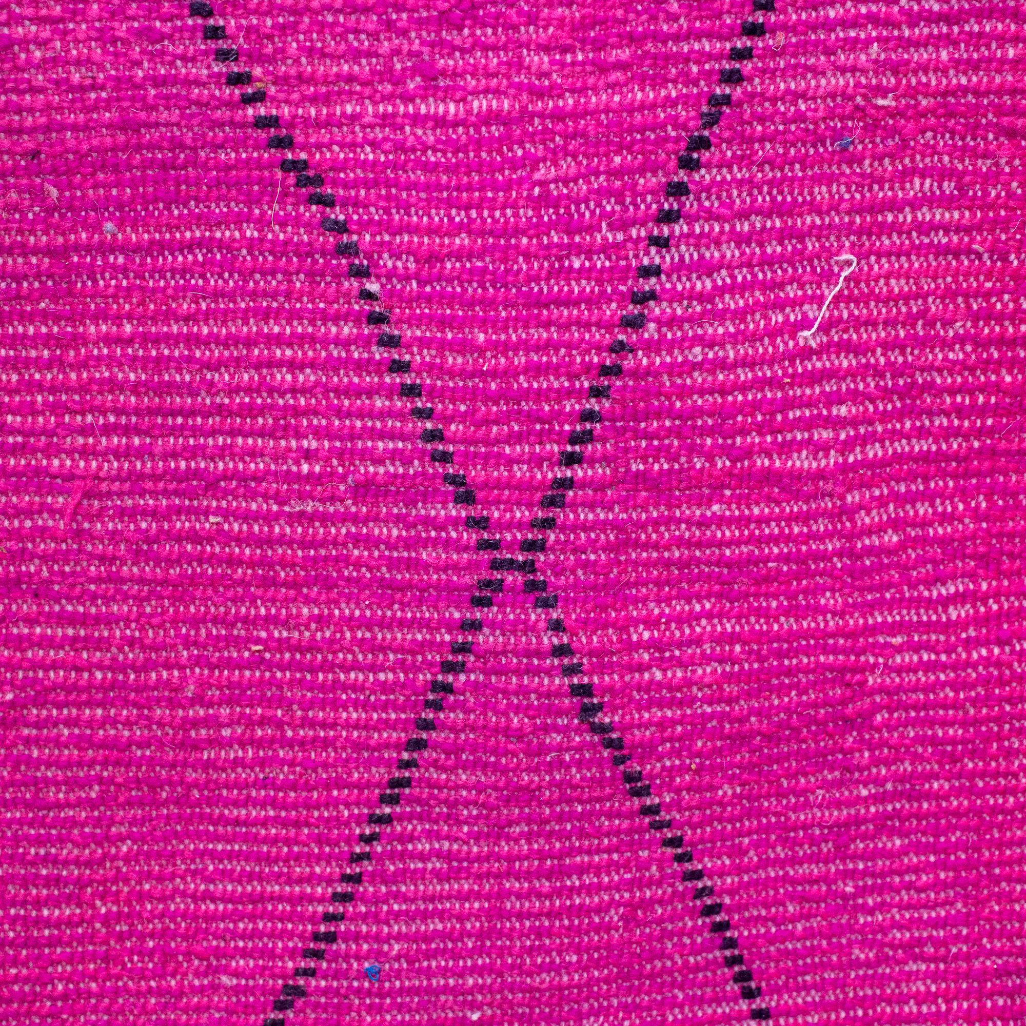Moroccan Beni Ourain Double Sided Wool Rug in Hot Pink and Black 3