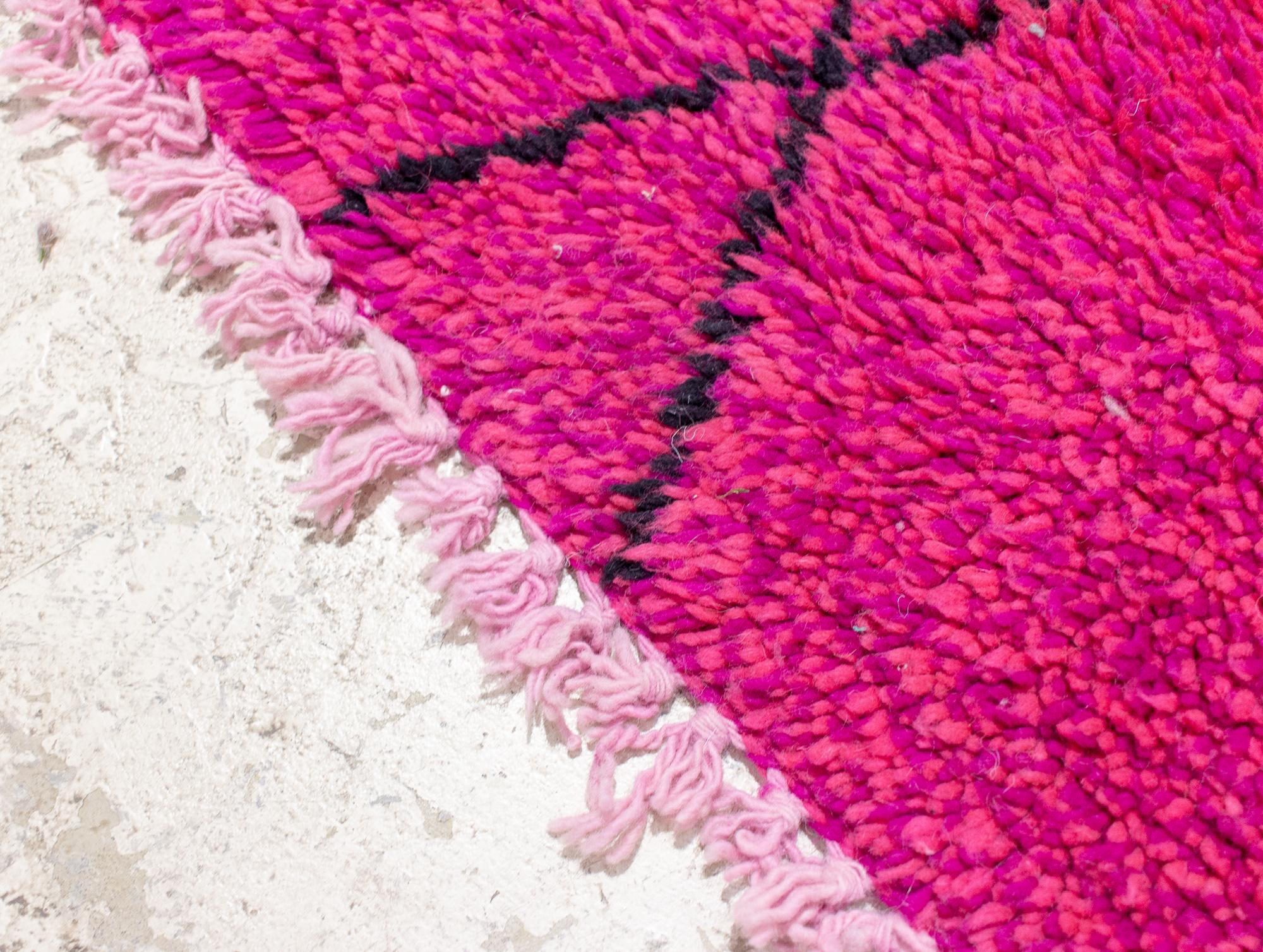 Moroccan Beni Ourain Double Sided Wool Rug in Hot Pink and Black 4