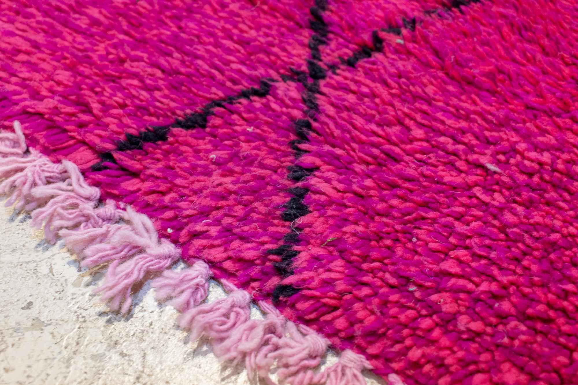 Moroccan Beni Ourain Double Sided Wool Rug in Hot Pink and Black 5