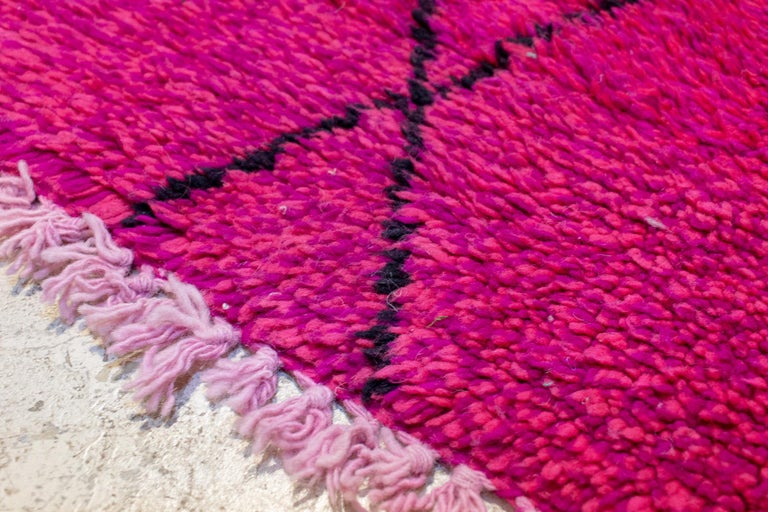 Moroccan Beni Ourain Double Sided Wool Rug in Hot Pink and Black at 1stDibs