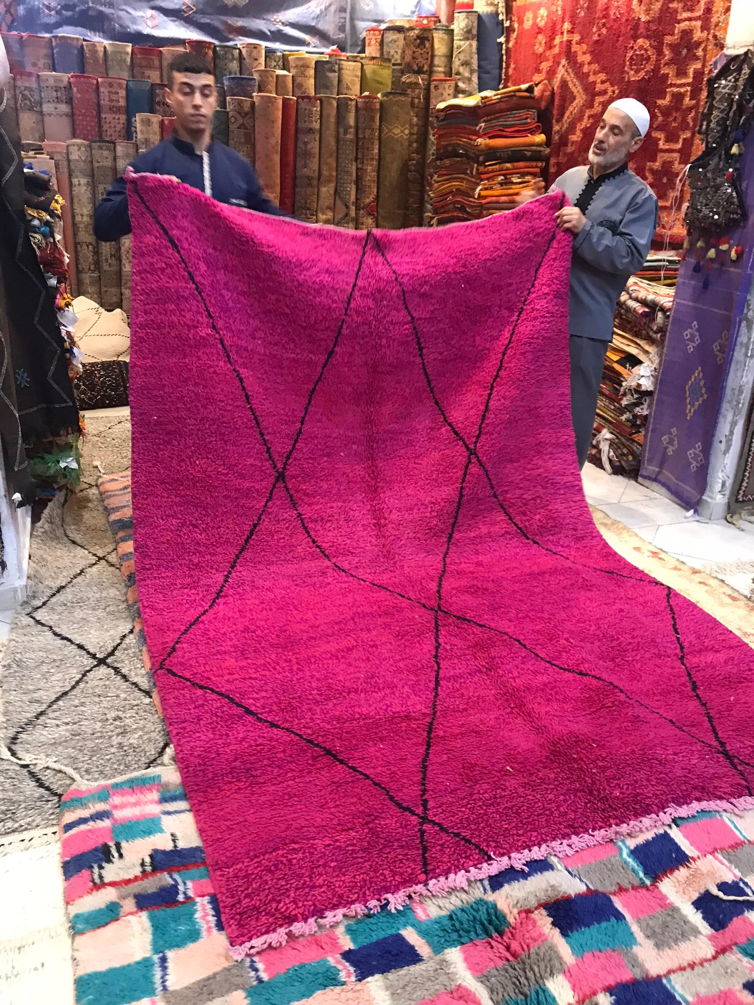 Moroccan Beni Ourain Double Sided Wool Rug in Hot Pink and Black 9