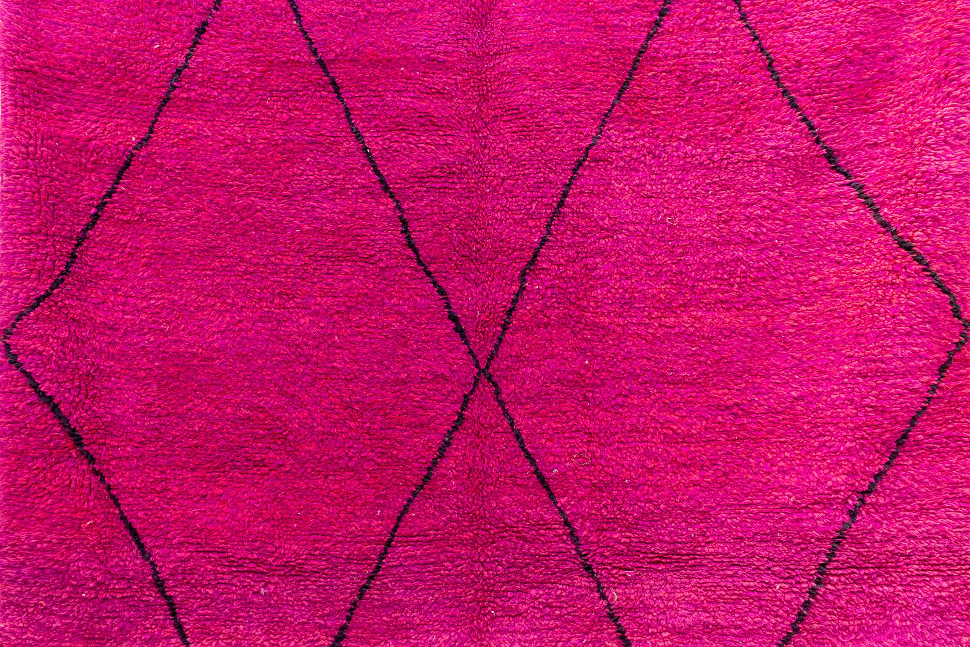 Tribal Moroccan Beni Ourain Double Sided Wool Rug in Hot Pink and Black