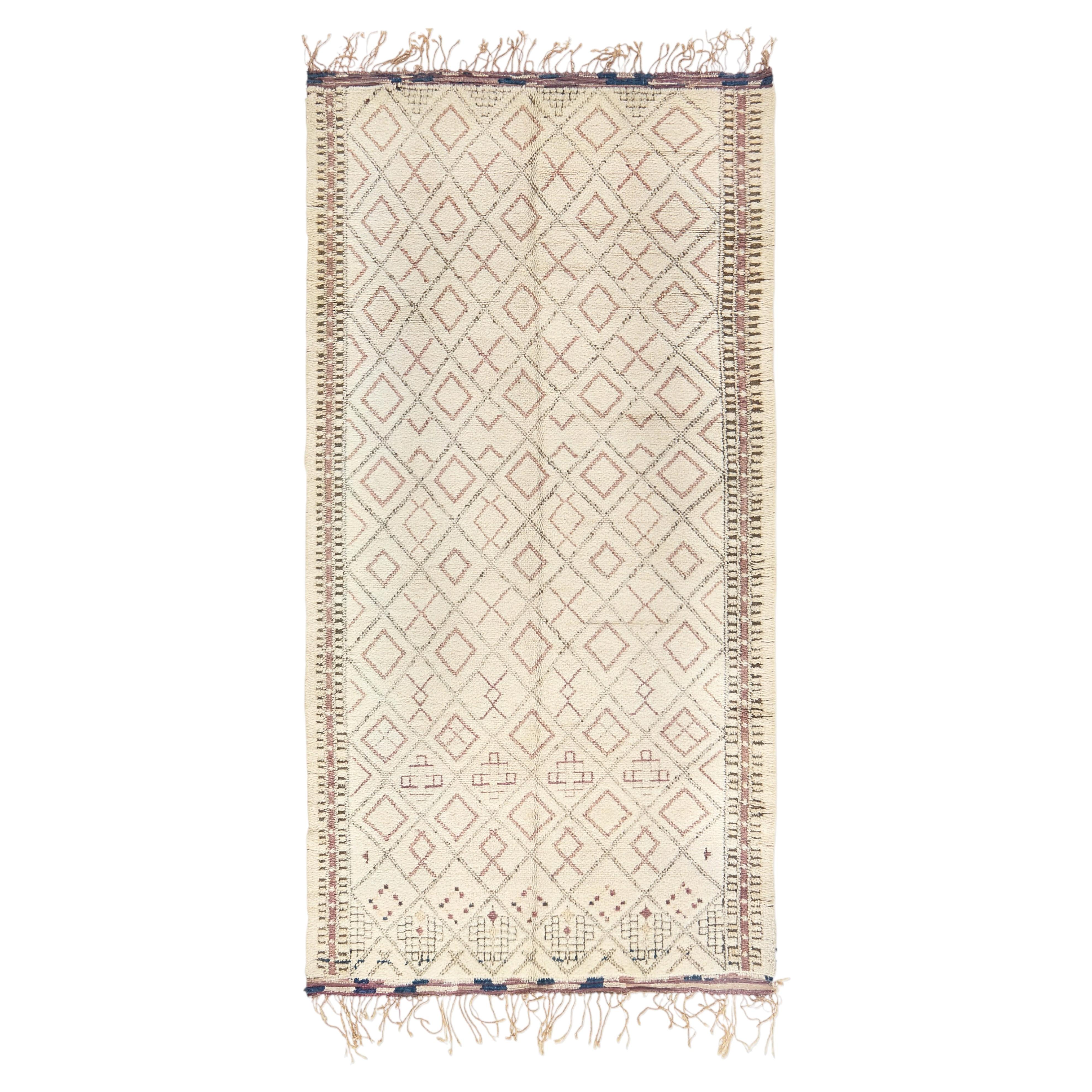 Vintage Moroccan Beni Ourain Rug, 6’4” x 12’10”, Berber Carpet, Middle Atlas