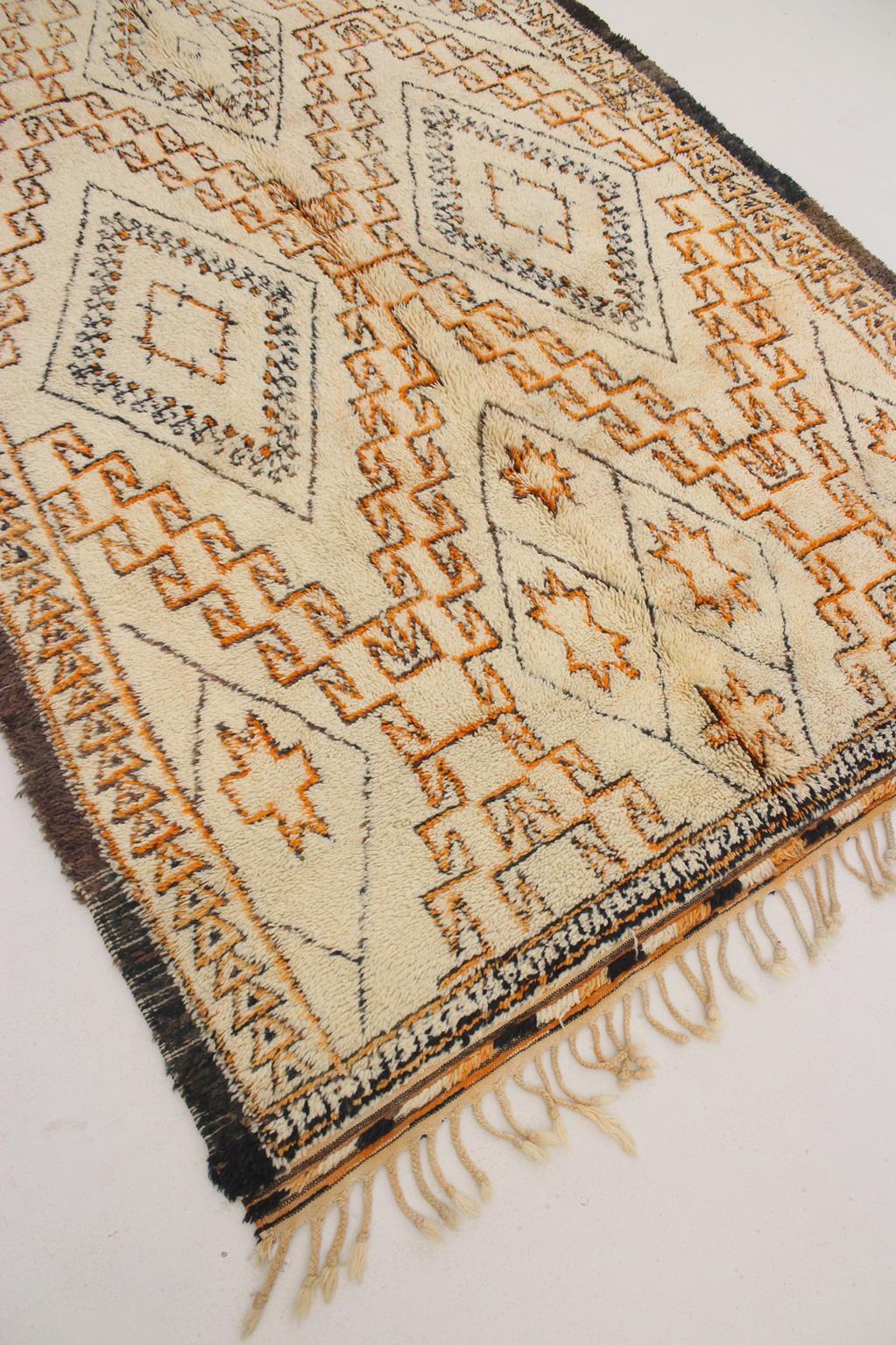 Vintage Moroccan Beni Ourain rug - Beige/orange - 6.2x11.1feet / 190x340cm For Sale 6
