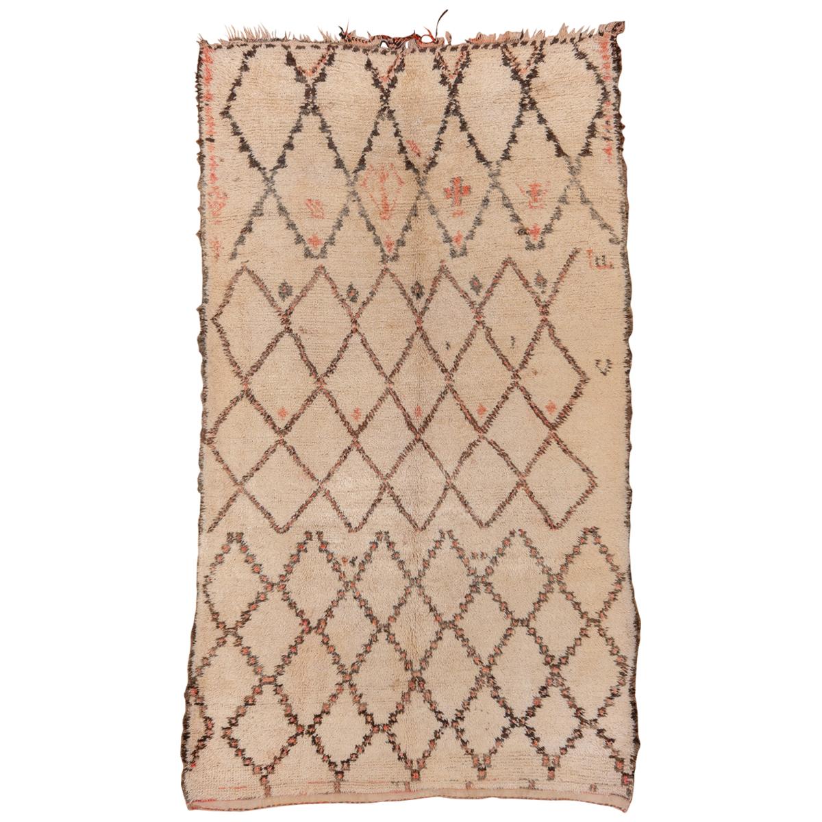Vintage Moroccan Beni Ourain Rug, Coral and Gray Diamonds For Sale