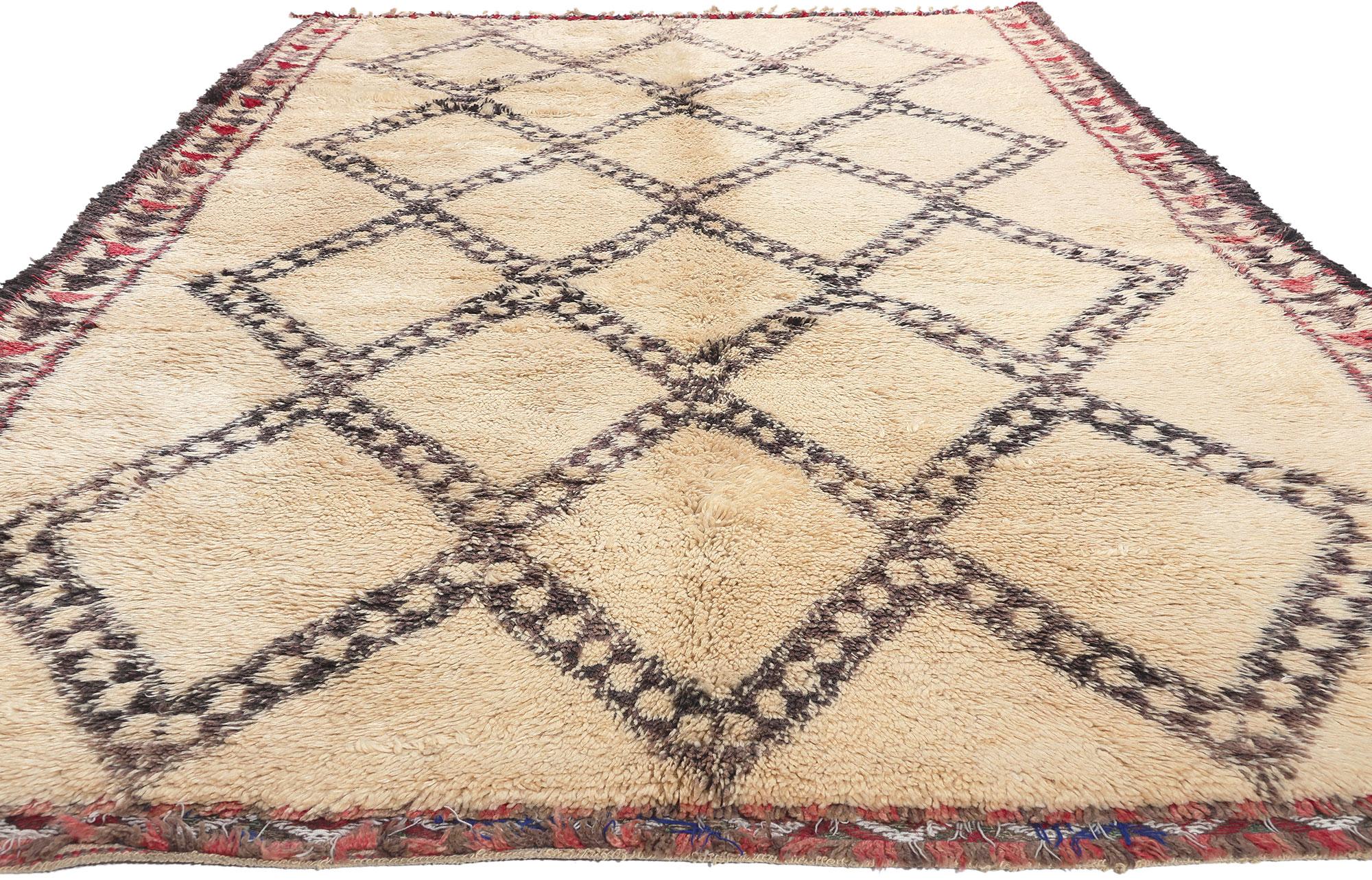 Mid-Century Modern Vintage Moroccan Beni Ourain Rug, Cozy Nomad Meets Midcentury Modern Style For Sale