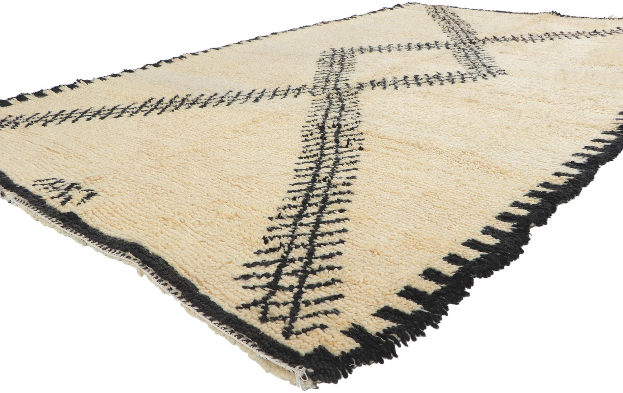 78380 Vintage Moroccan Beni Ourain Rug, 06'02 x 09'10. ?With its simplicity, plush pile, incredible detail and texture, this hand knotted wool vintage Beni Ourain Moroccan rug is a captivating vision of woven beauty. The eye-catching diamond pattern