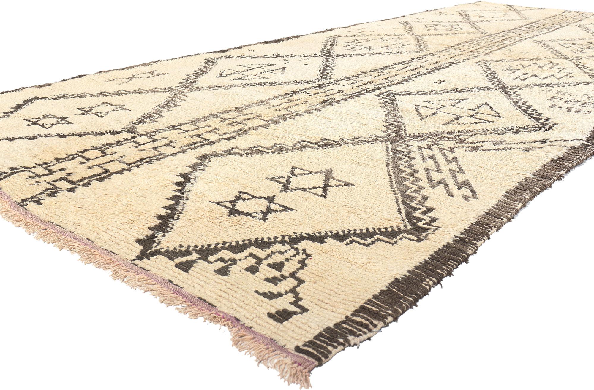 20046 Vintage Moroccan Beni Ourain Rug, 05'07 x 14'05.

Craft a serene and contemporary ambiance with this hand knotted wool vintage Moroccan Beni Ourain rug, where simplicity meets cozy sophistication. Neutral earthy tones blend seamlessly,