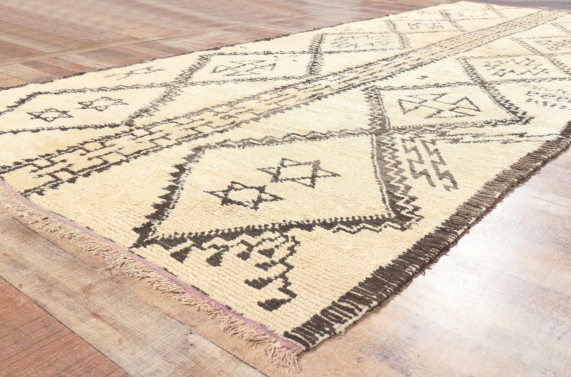 20th Century Vintage Moroccan Beni Ourain Rug, Judaica Enchantment Meets Midcentury Modern For Sale