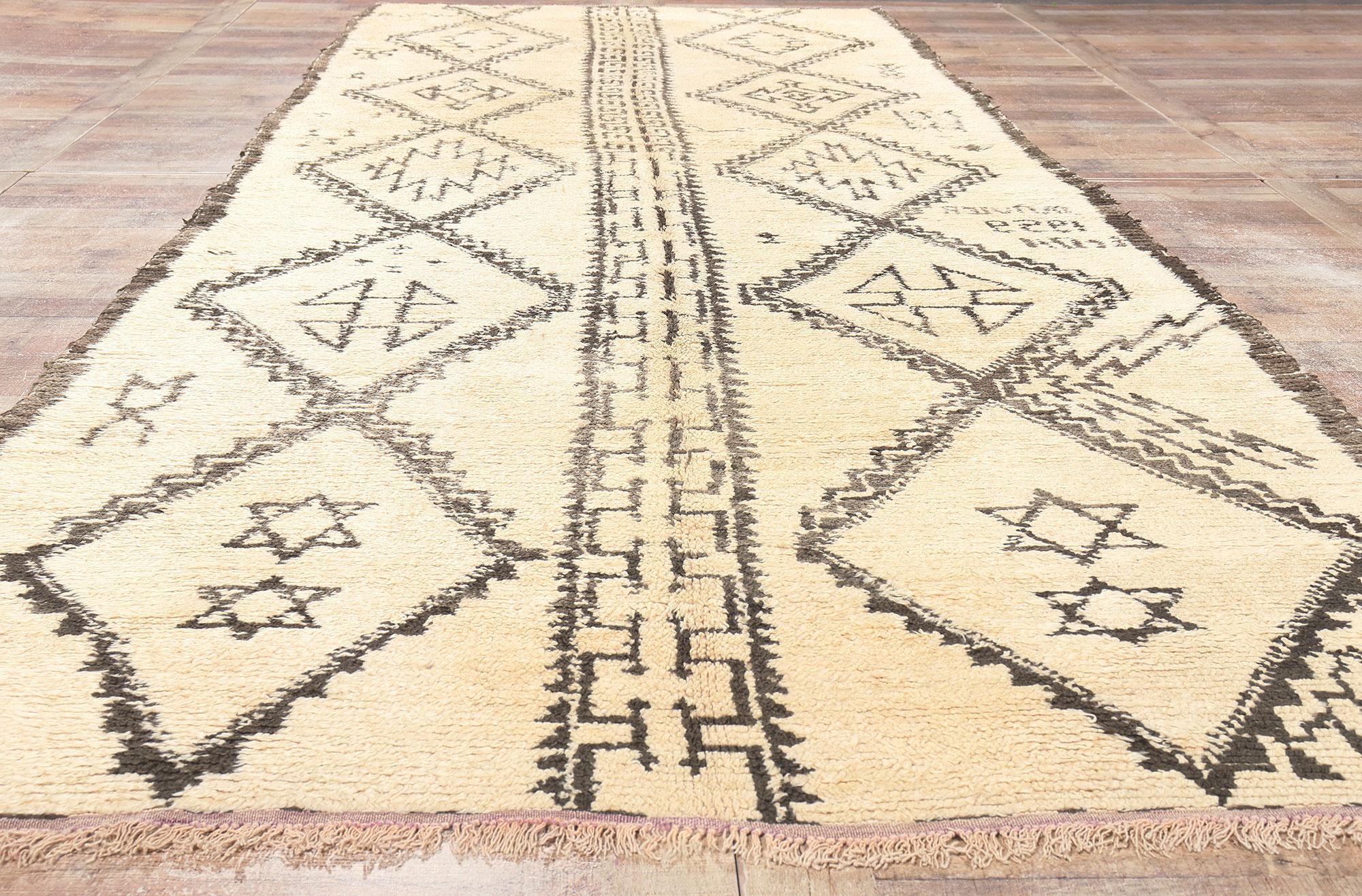 Wool Vintage Moroccan Beni Ourain Rug, Judaica Enchantment Meets Midcentury Modern For Sale