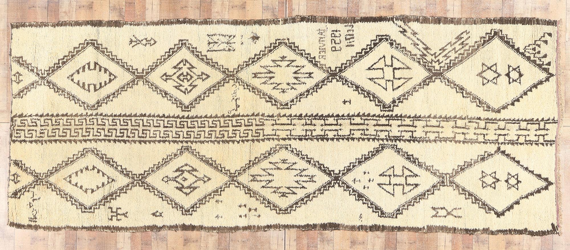 Vintage Moroccan Beni Ourain Rug, Judaica Enchantment Meets Midcentury Modern For Sale 1