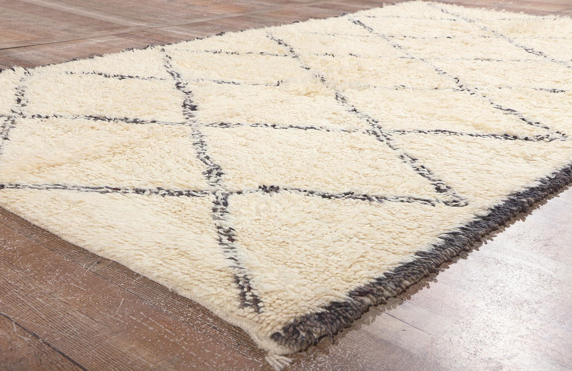 Wool Vintage Moroccan Beni Ourain Rug, Midcentury Modern Meets Minimalist Style For Sale