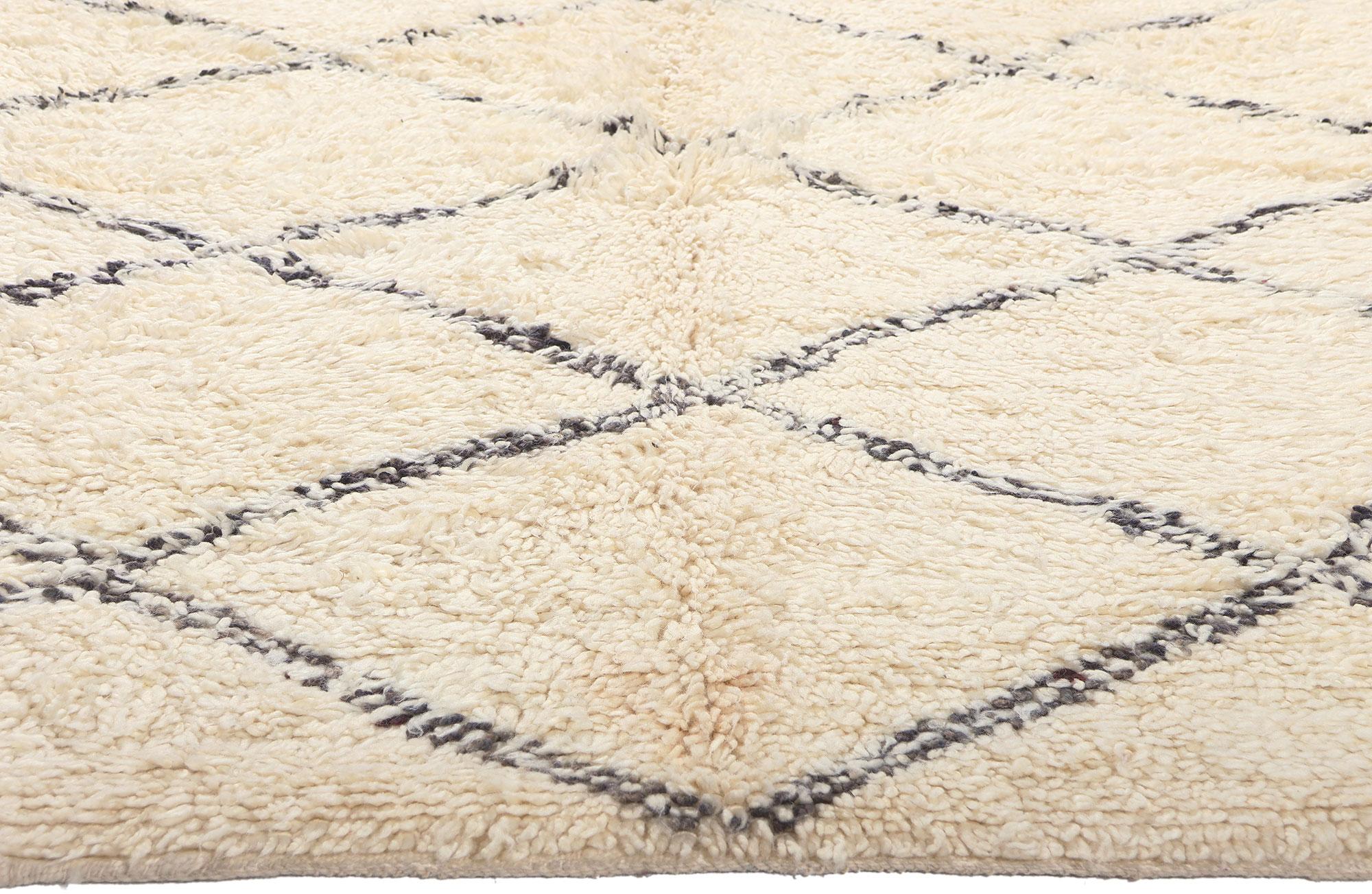 Hand-Knotted Vintage Moroccan Beni Ourain Rug, Midcentury Modern Meets Minimalist Style For Sale