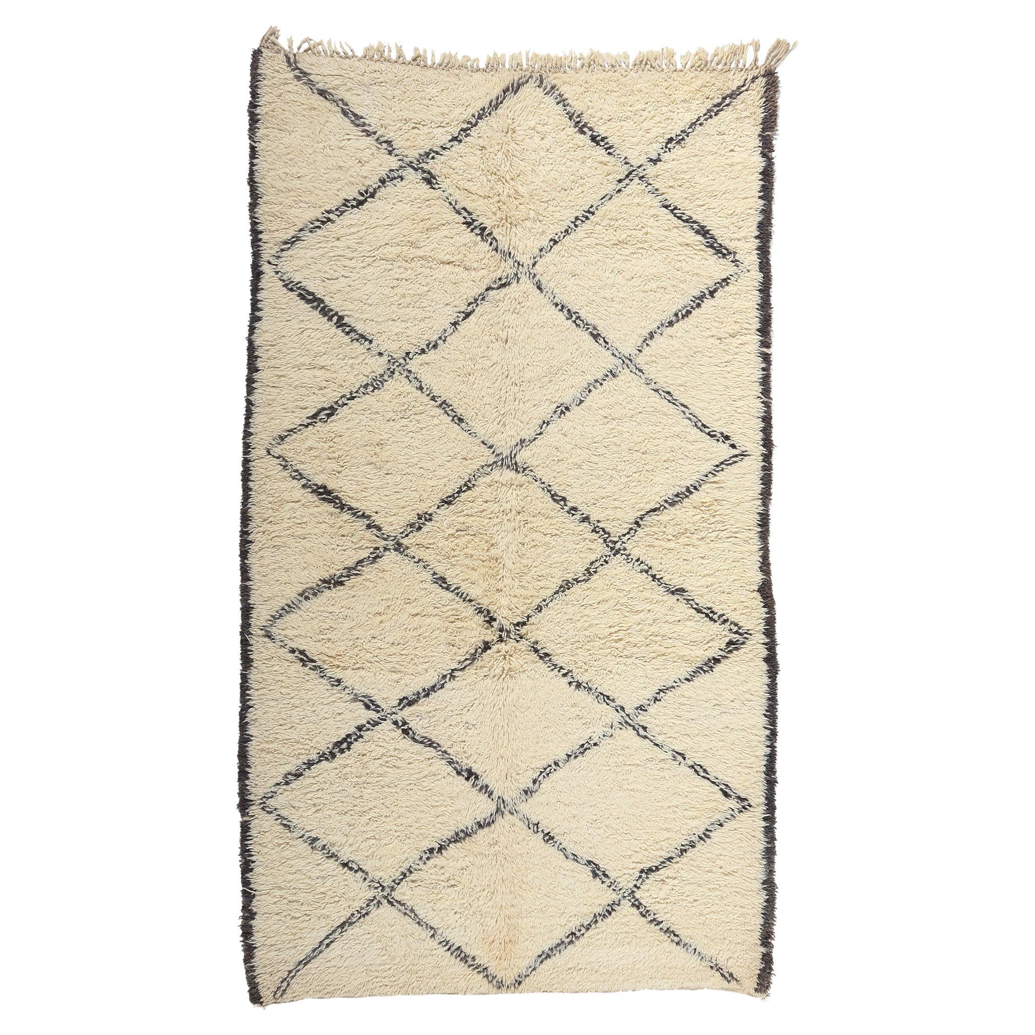 Vintage Moroccan Beni Ourain Rug, Midcentury Modern Meets Minimalist Style For Sale
