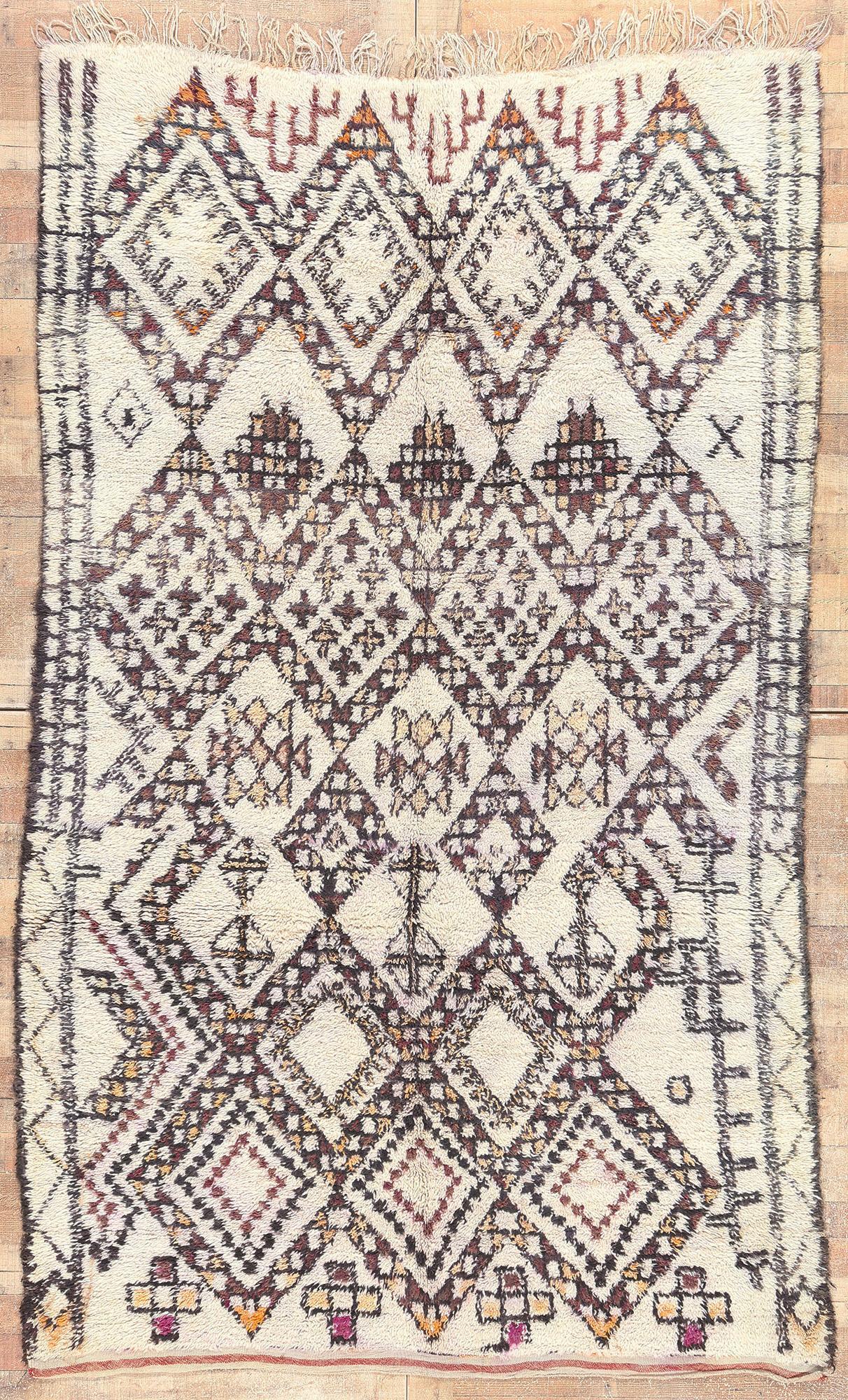 Vintage Moroccan Beni Ourain Rug, Midcentury Modern Meets Nomadic Charm For Sale 2