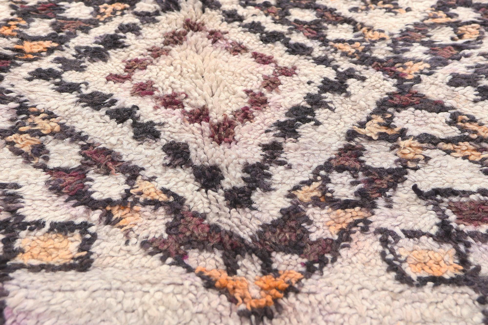 Hand-Knotted Vintage Moroccan Beni Ourain Rug, Midcentury Modern Meets Nomadic Charm For Sale