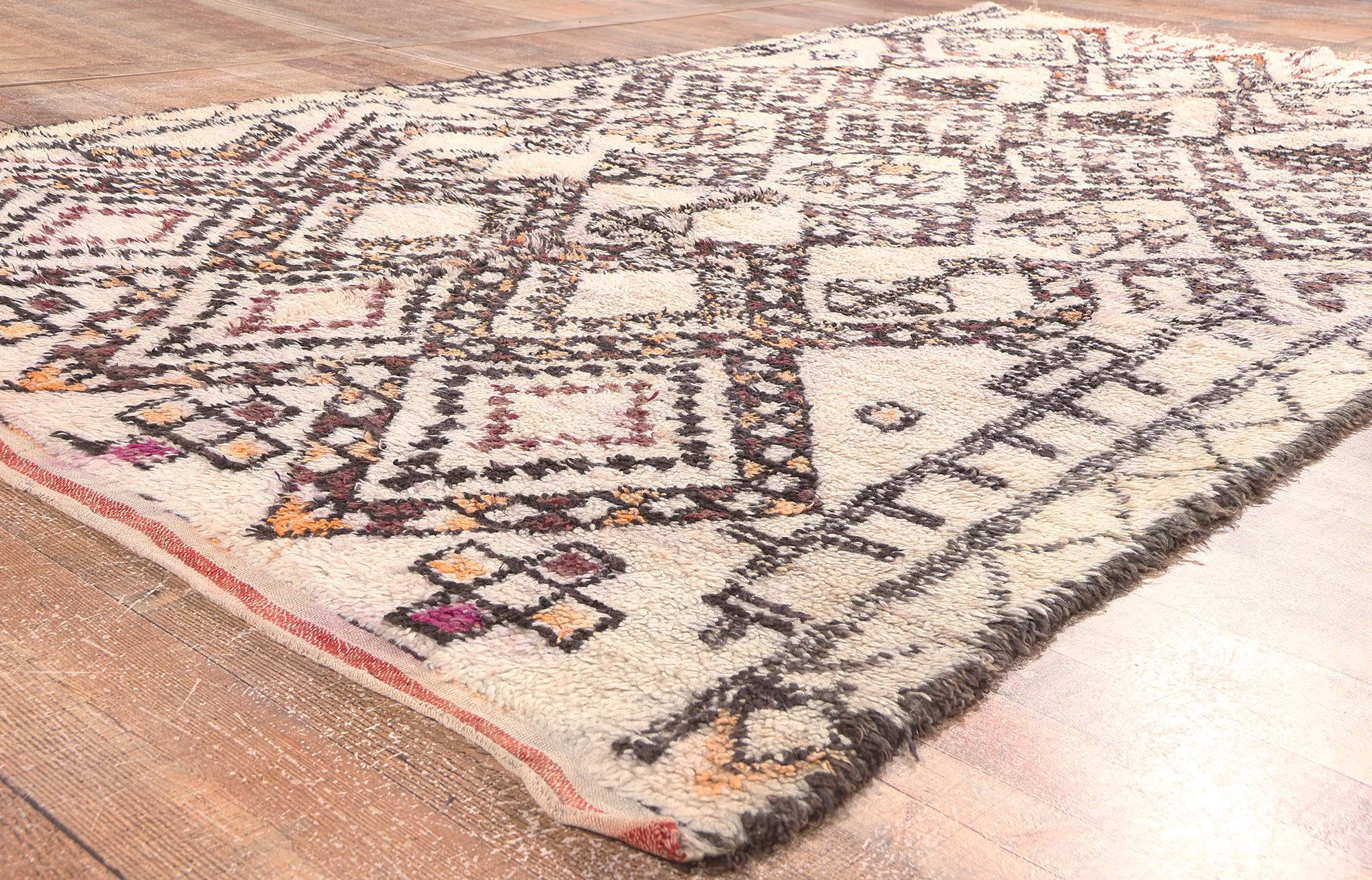 Wool Vintage Moroccan Beni Ourain Rug, Midcentury Modern Meets Nomadic Charm For Sale