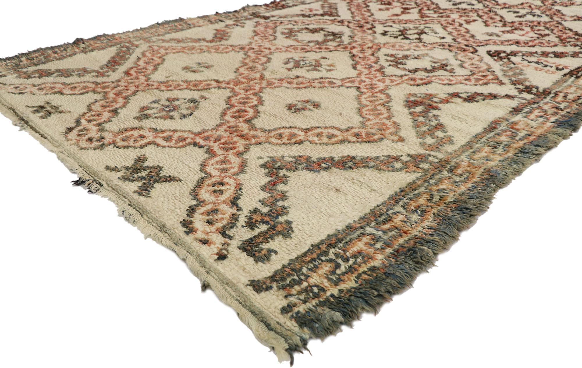 Bohemian Vintage Moroccan Beni Ourain Rug, Midcentury Modern Meets Tribal Enchantment For Sale