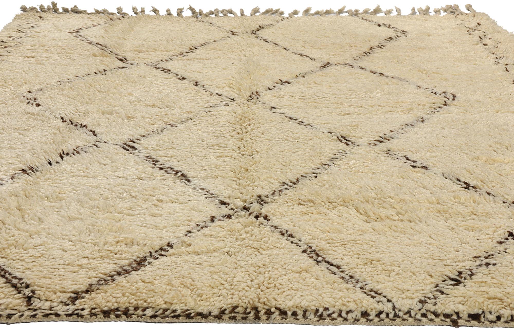 Bohemian Vintage Moroccan Beni Ourain Rug, Midcentury Modern Meets Tribal Enchantment For Sale