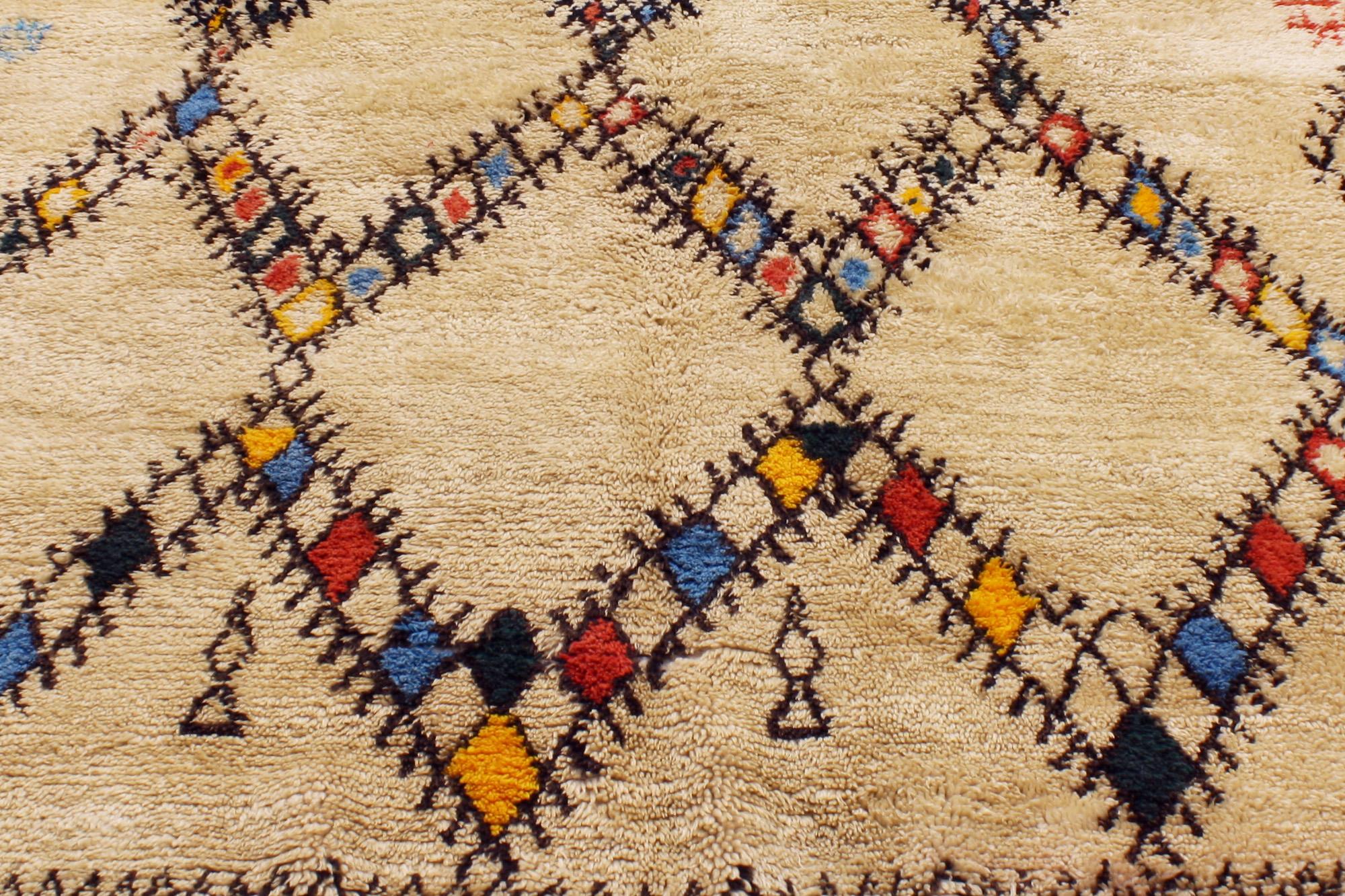 Hand-Knotted Vintage Moroccan Beni Ourain Rug, Midcentury Modern Meets Tribal Enchantment For Sale