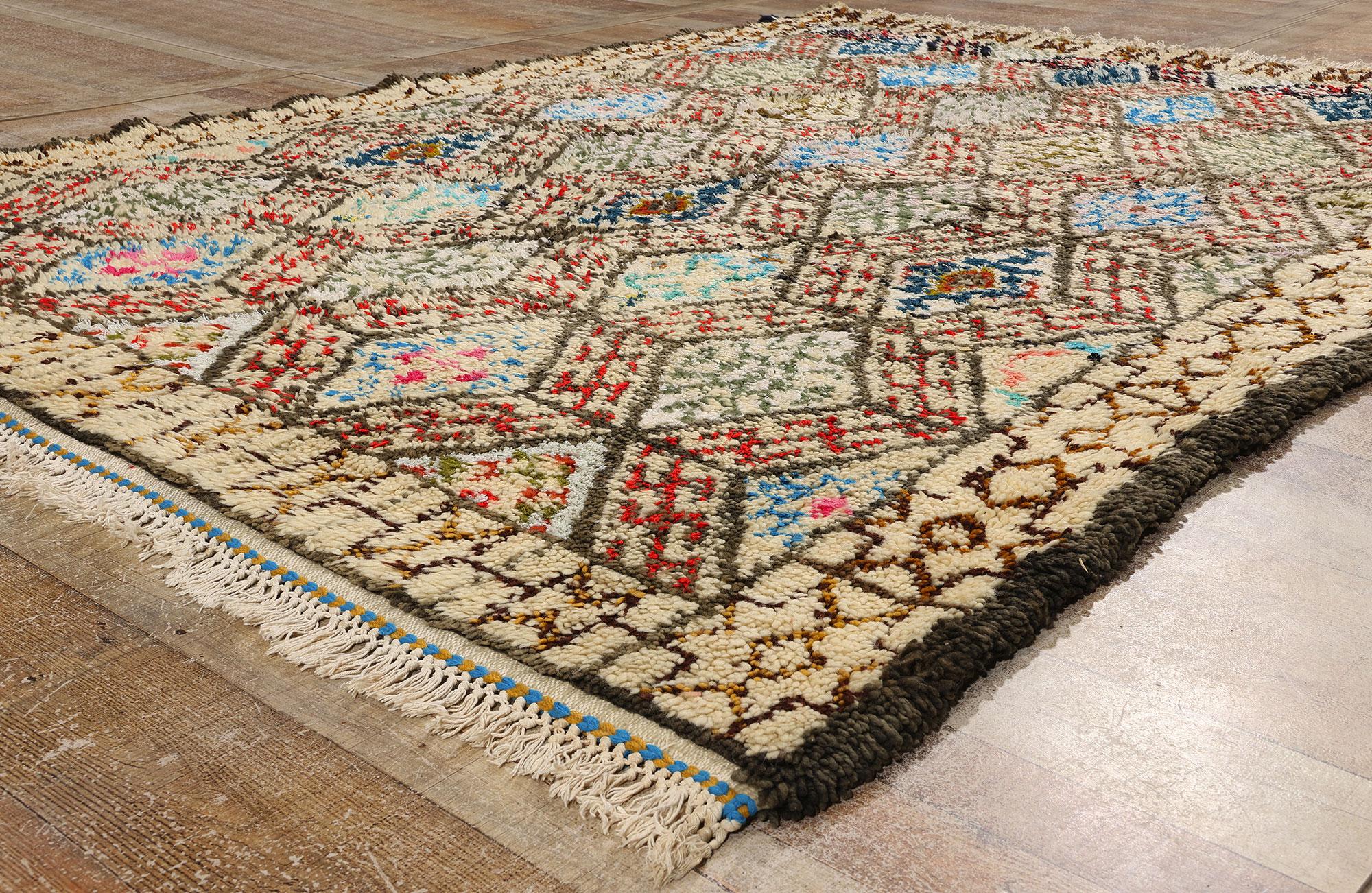 Wool Vintage Moroccan Beni Ourain Rug, Midcentury Modern Meets Tribal Enchantment For Sale